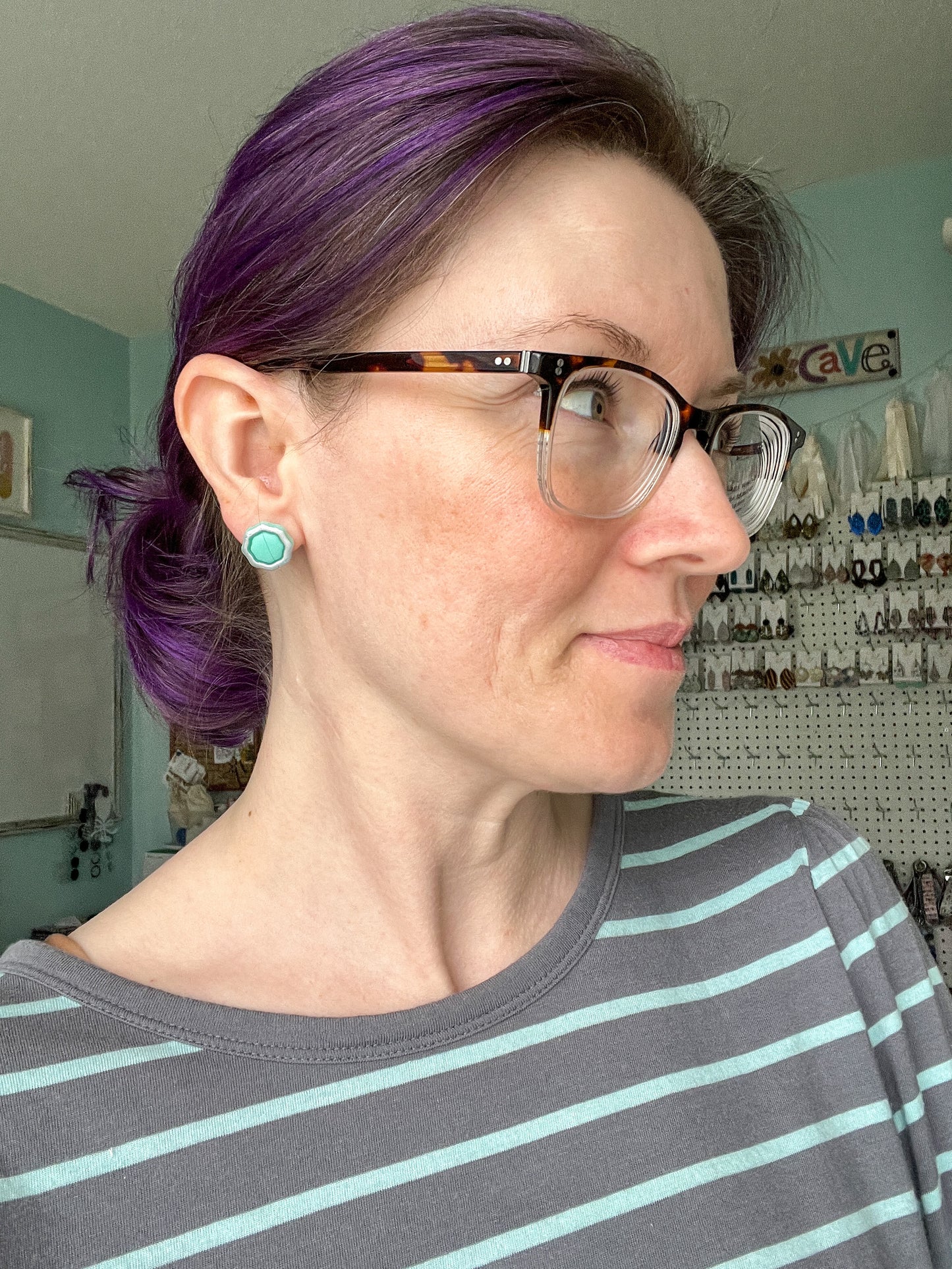 SALE: Mint Green "Piped" Octagon Clay Studs: Choose Solid, Silver, or Gold Rimmed - LAST CHANCE