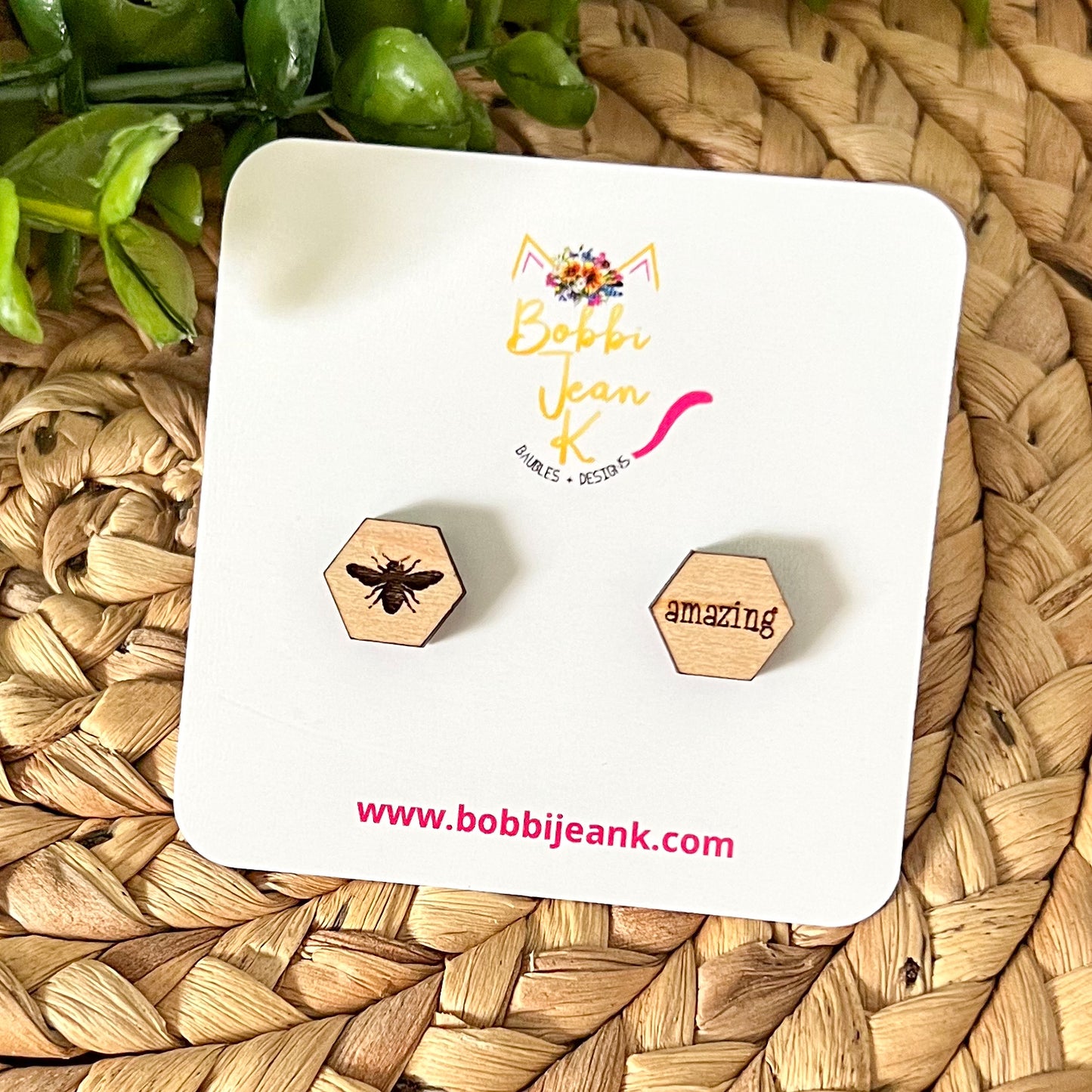 SALE: Bee Amazing Wood Studs: Choose From 3 Wood Options - DESIGN BEING DISCONTINUED (Was $8)