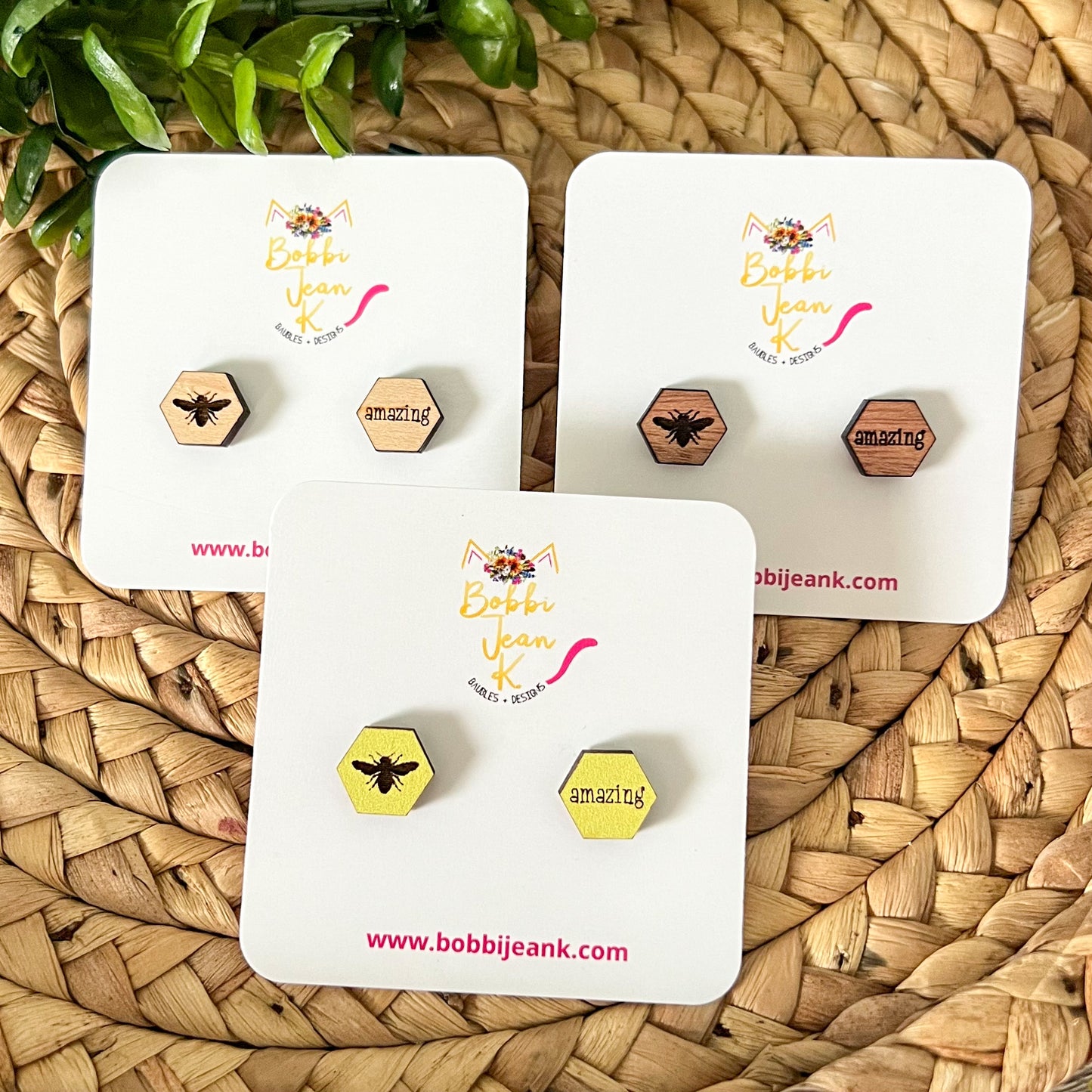 SALE: Bee Amazing Wood Studs: Choose From 3 Wood Options - DESIGN BEING DISCONTINUED (Was $8)