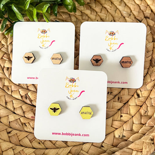 SALE: Bee Amazing Wood Studs: Choose From 3 Wood Options - DESIGN BEING DISCONTINUED (Was $8)