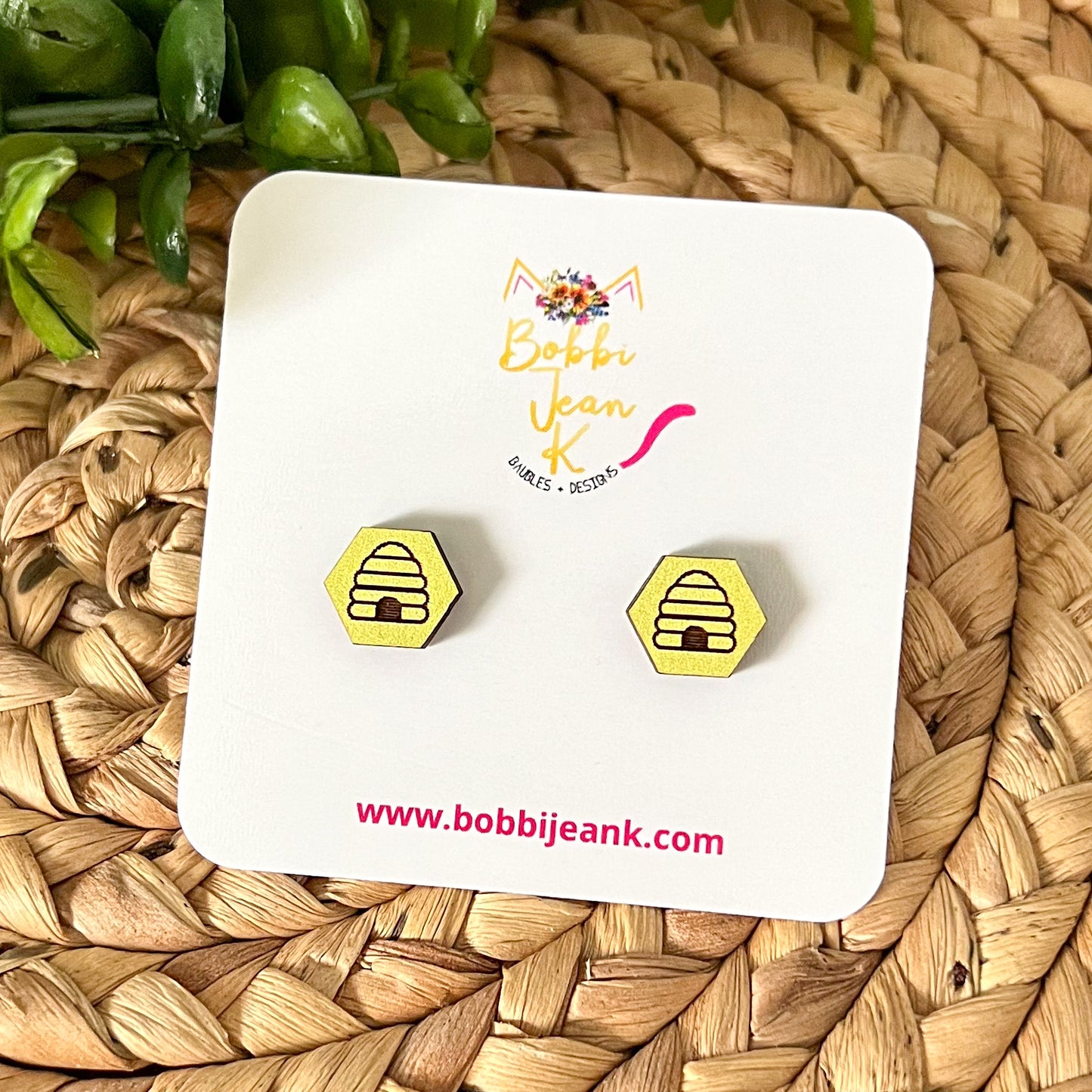 SALE: Beehive Wood Studs: Choose From 3 Wood Options - DESIGN BEING DISCONTINUED (Was $8)