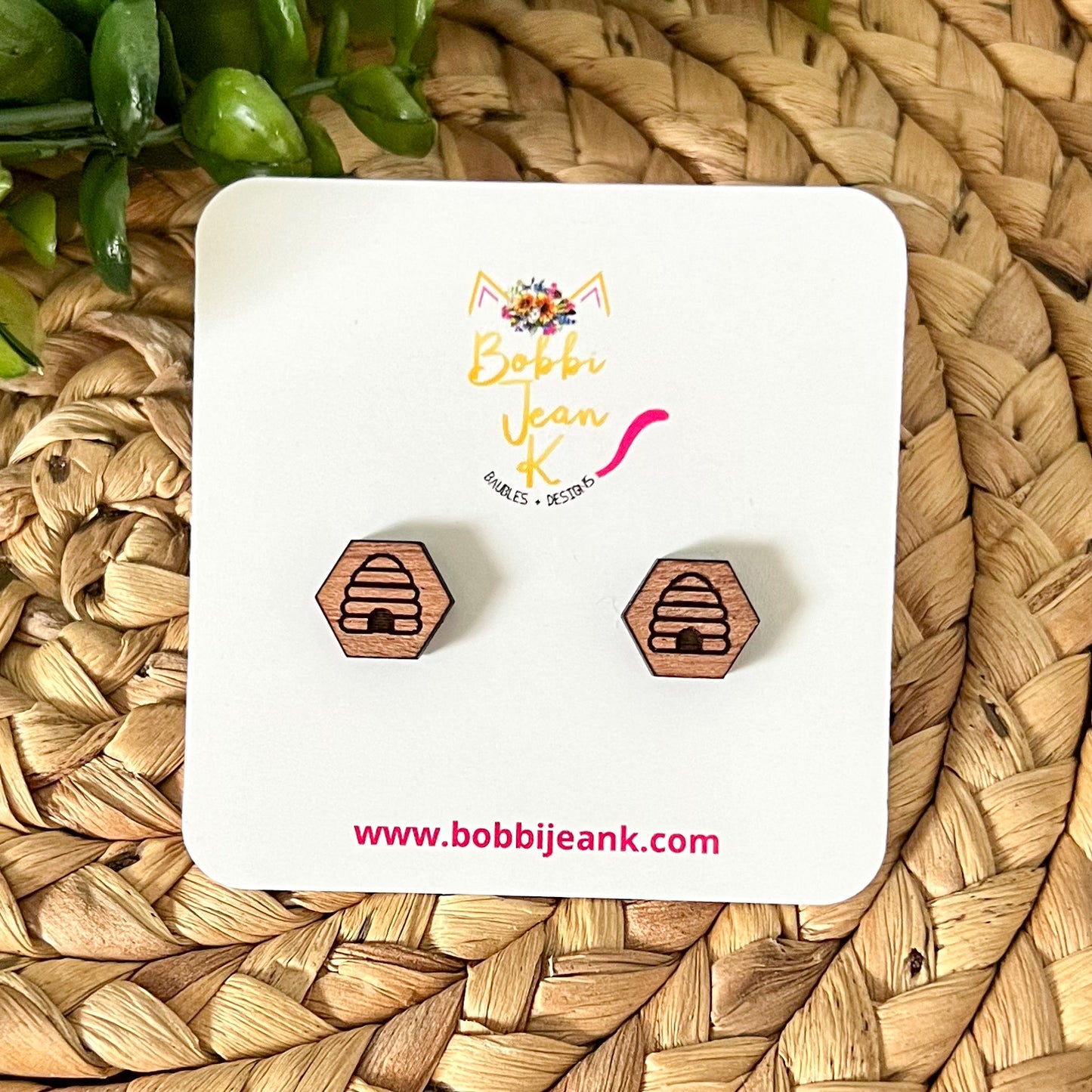 SALE: Beehive Wood Studs: Choose From 3 Wood Options - DESIGN BEING DISCONTINUED (Was $8)