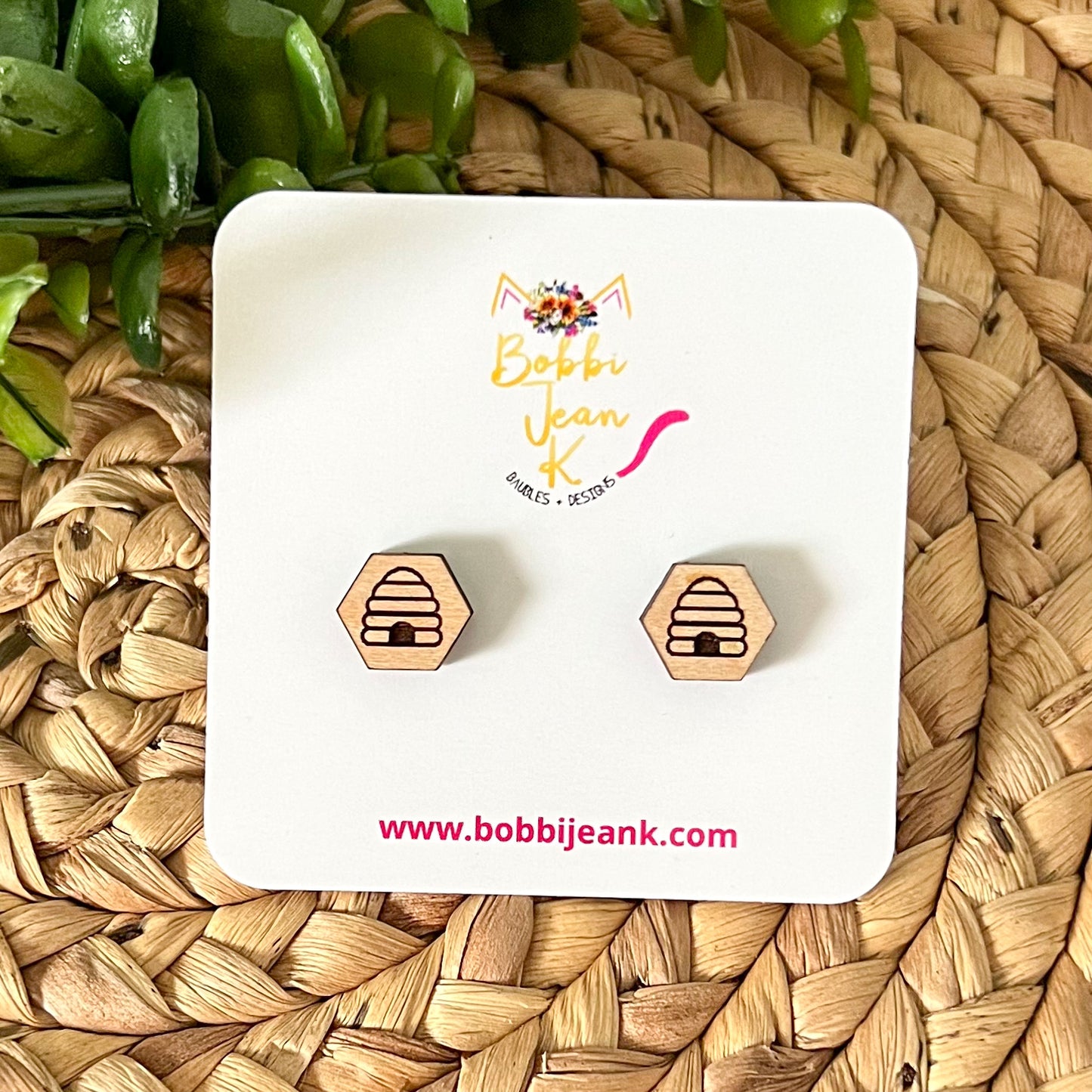 SALE: Beehive Wood Studs: Choose From 3 Wood Options - DESIGN BEING DISCONTINUED (Was $8)