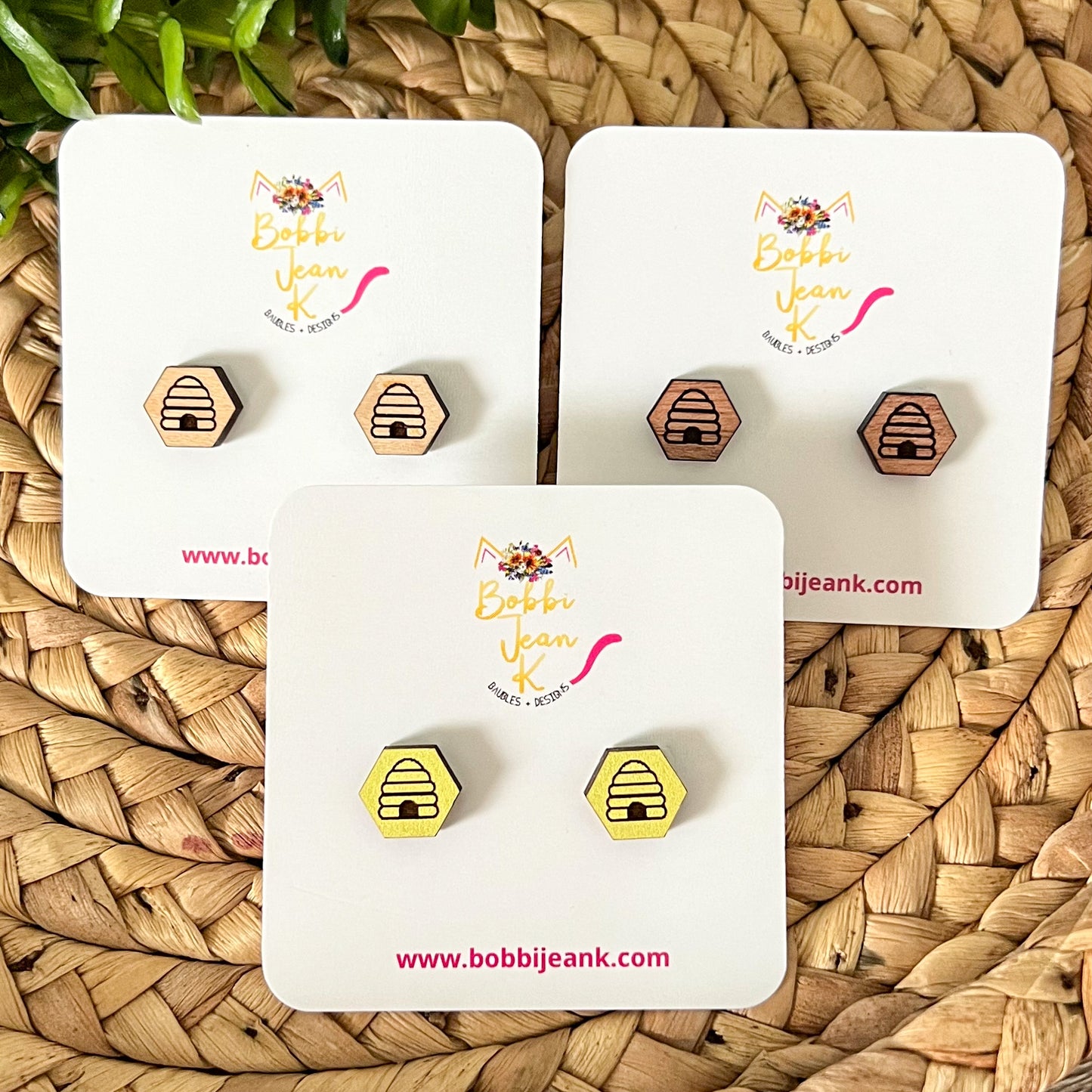 SALE: Beehive Wood Studs: Choose From 3 Wood Options - DESIGN BEING DISCONTINUED (Was $8)