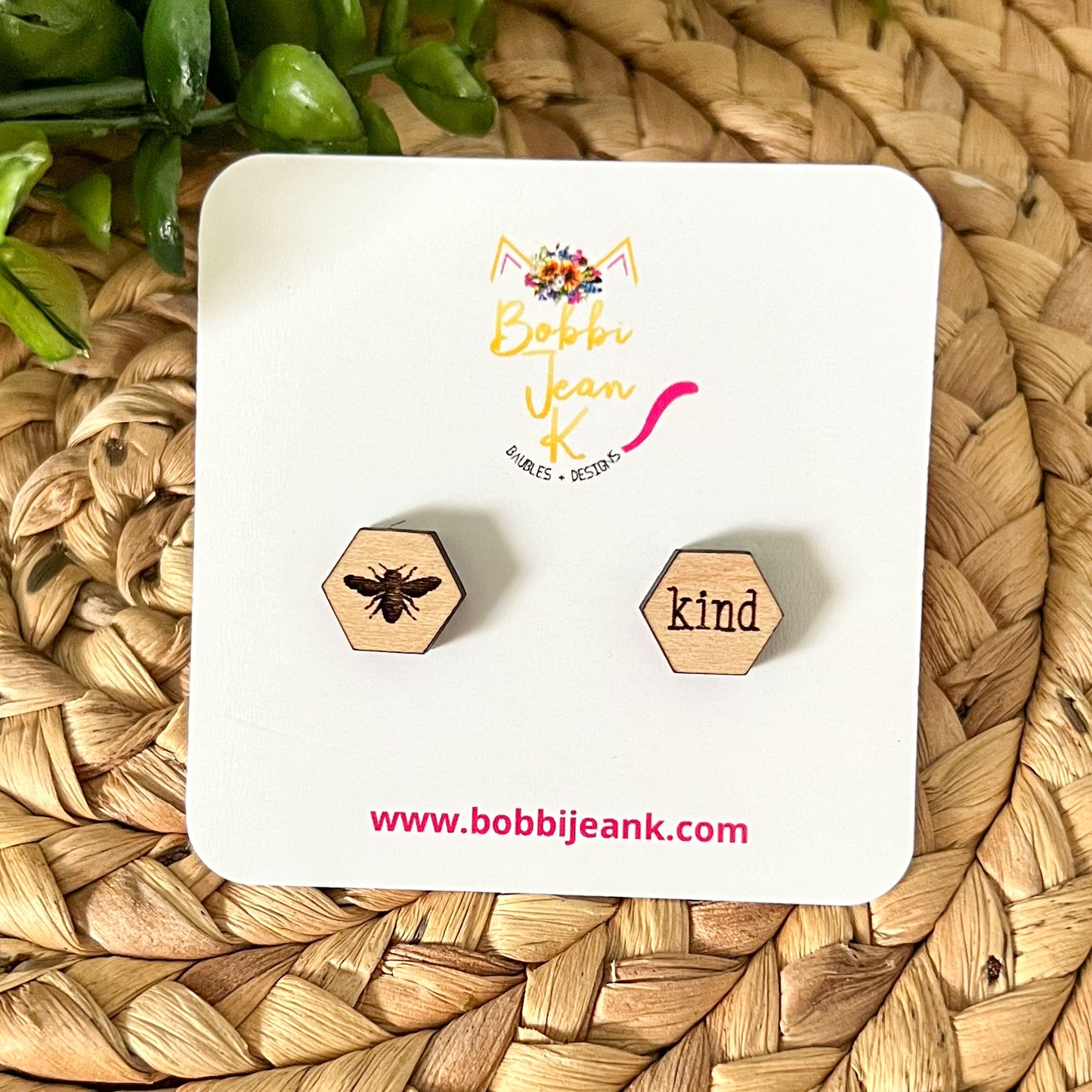 Bee Kind Wood Studs: Choose From 3 Wood Options