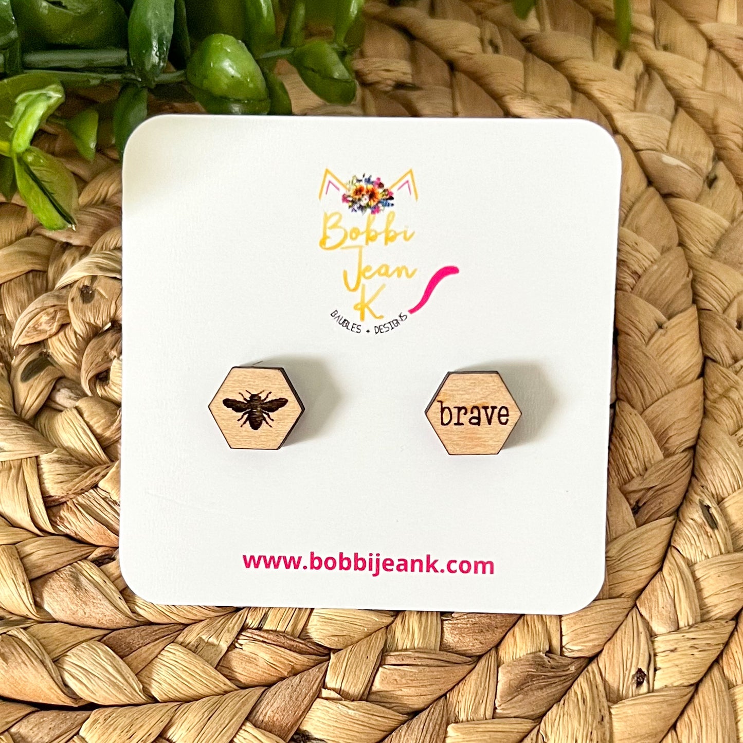 SALE: Bee Brave Wood Studs: Choose From 3 Wood Options - DESIGN BEING DISCONTINUED (Was $8)