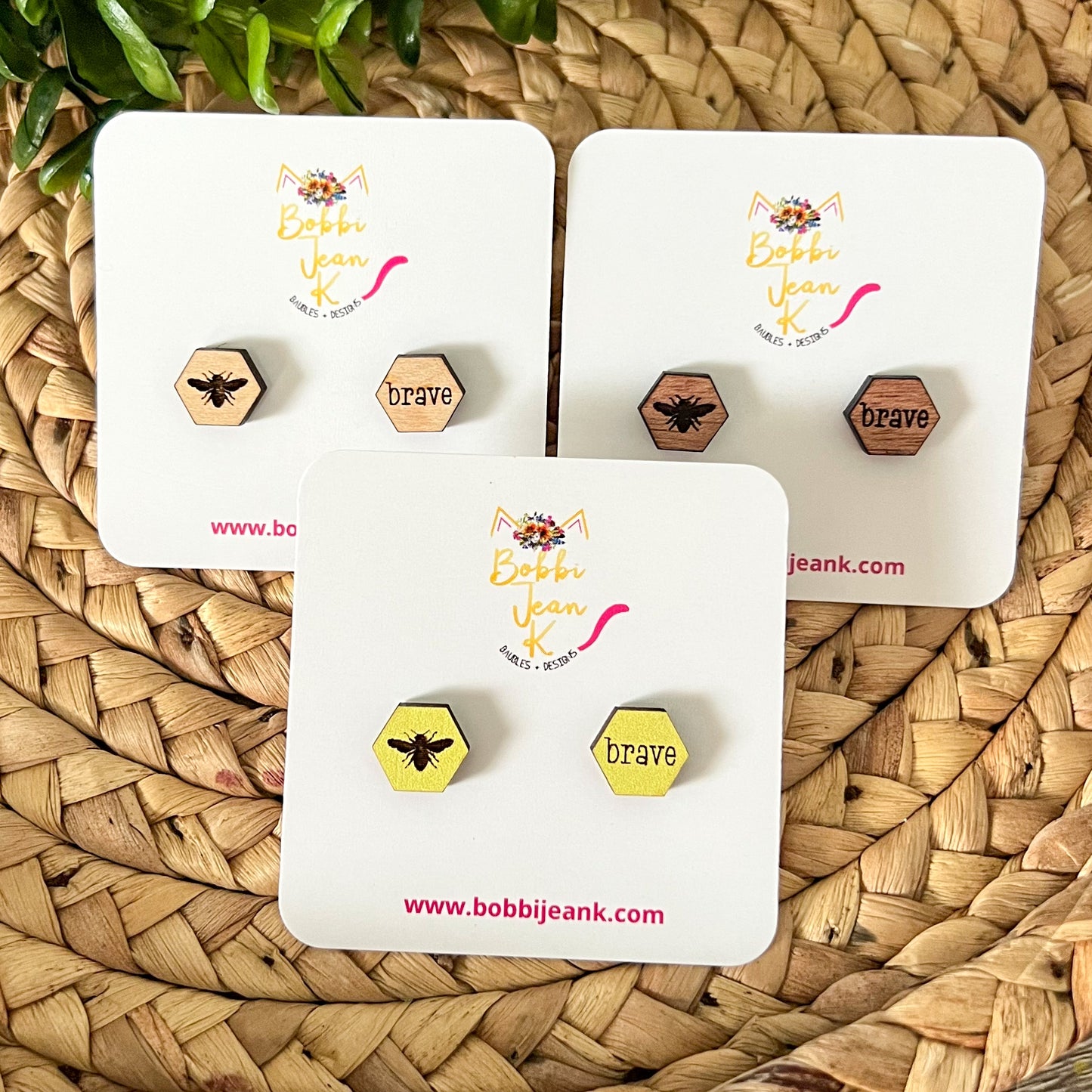 SALE: Bee Brave Wood Studs: Choose From 3 Wood Options - DESIGN BEING DISCONTINUED (Was $8)