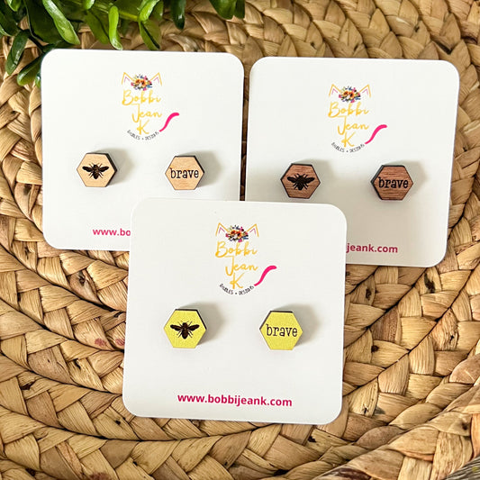 SALE: Bee Brave Wood Studs: Choose From 3 Wood Options - DESIGN BEING DISCONTINUED (Was $8)
