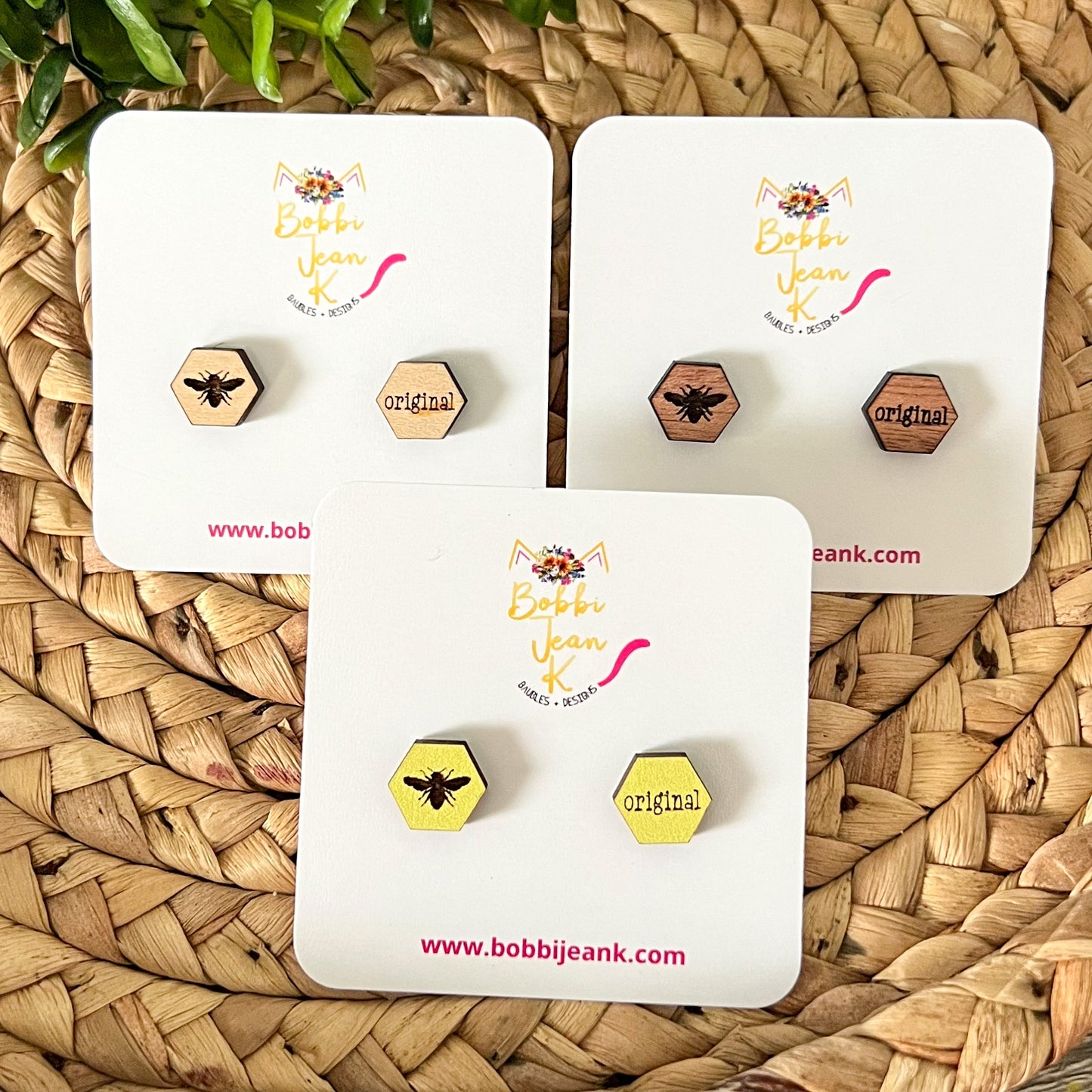 SALE: Bee Original Wood Studs: Choose From 3 Wood Options - DESIGN BEING DISCONTINUED (Was $8)