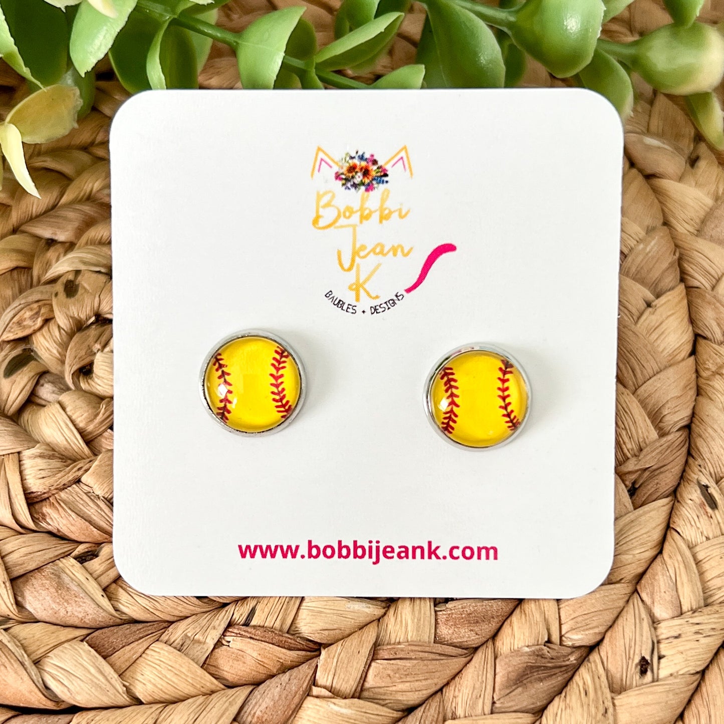 SALE: Softball Glass Studs 12mm: Choose Silver or Gold Settings - LAST CHANCE