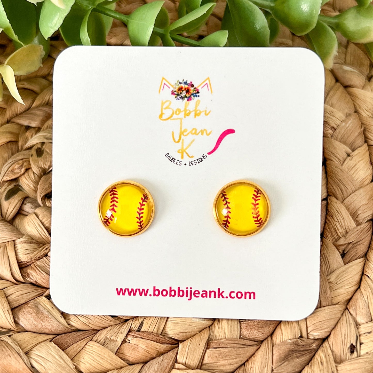 SALE: Softball Glass Studs 12mm: Choose Silver or Gold Settings - LAST CHANCE