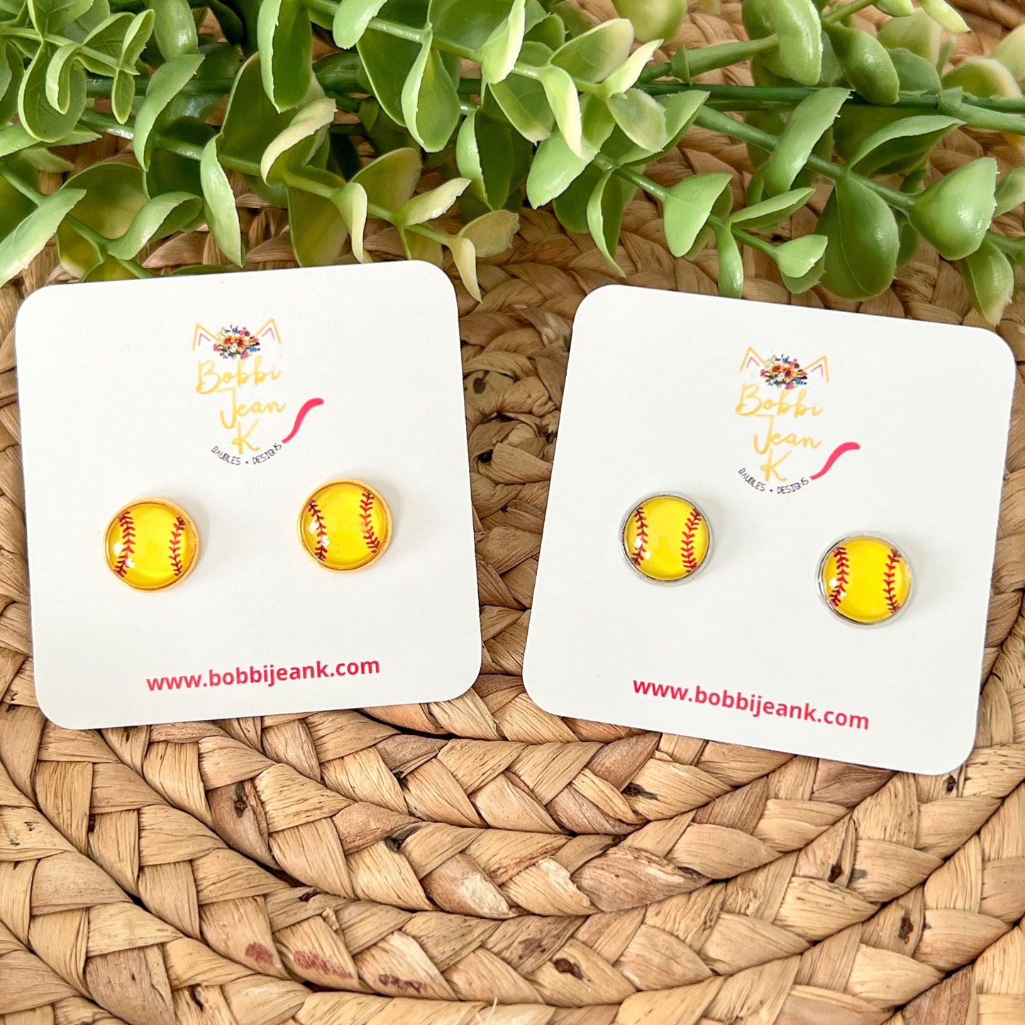 SALE: Softball Glass Studs 12mm: Choose Silver or Gold Settings - LAST CHANCE