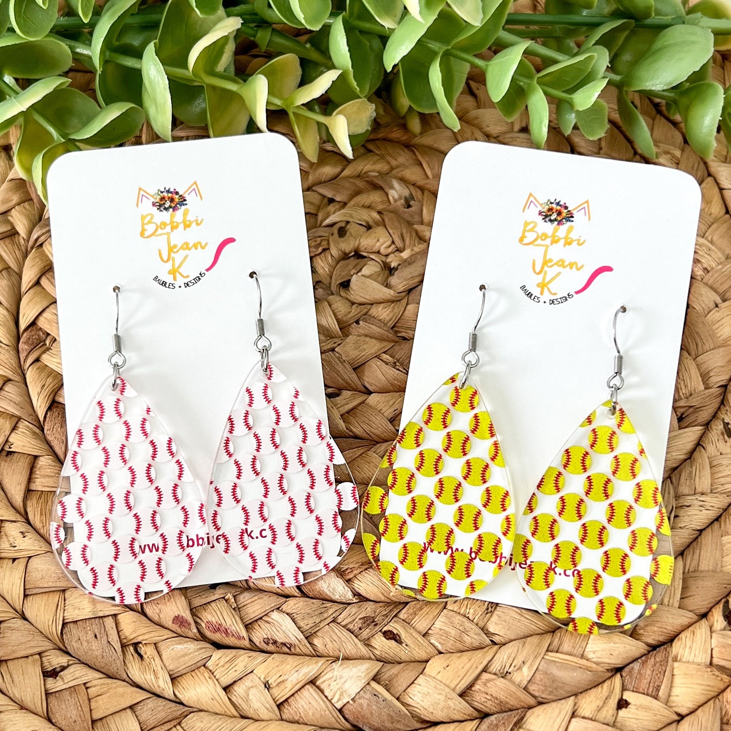 SALE: Baseball & Softball Acrylic Teardrop Earrings - LAST CHANCE (WAS $14)