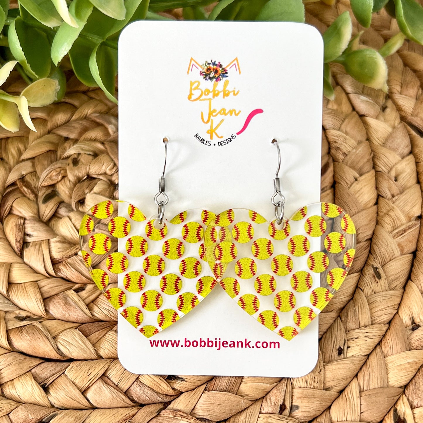 SALE: Baseball & Softball Acrylic Heart Earrings. - LAST CHANCE (WAS $14)