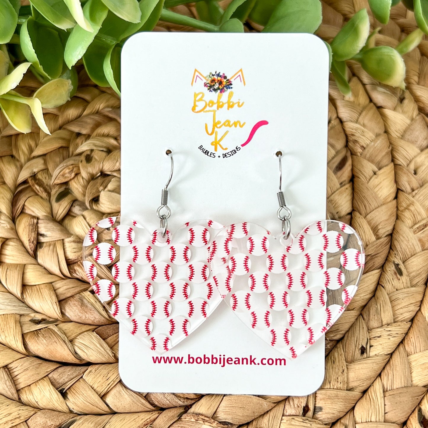 SALE: Baseball & Softball Acrylic Heart Earrings. - LAST CHANCE (WAS $14)