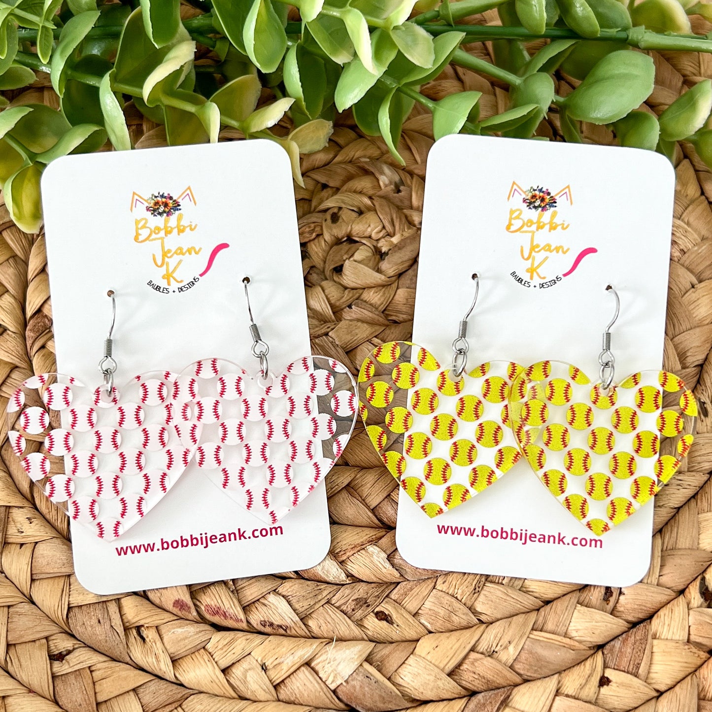 SALE: Baseball & Softball Acrylic Heart Earrings. - LAST CHANCE (WAS $14)