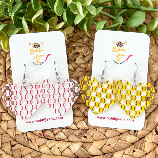 SALE: Baseball & Softball Acrylic Heart Earrings. - LAST CHANCE (WAS $14)
