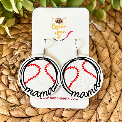 Baseball Mama Leather Earrings - Choose Small or Large