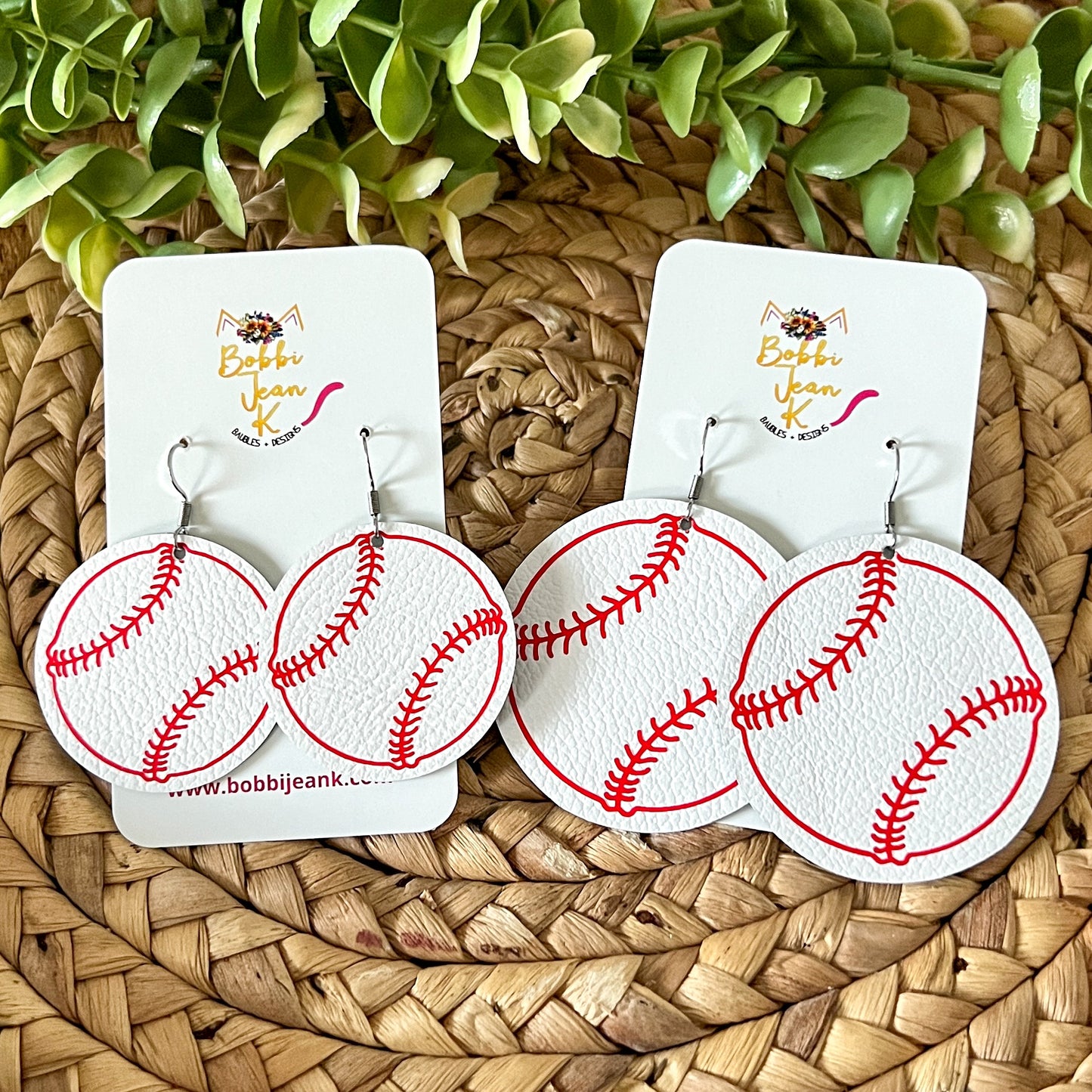Baseball Leather Earrings - Choose Small or Large