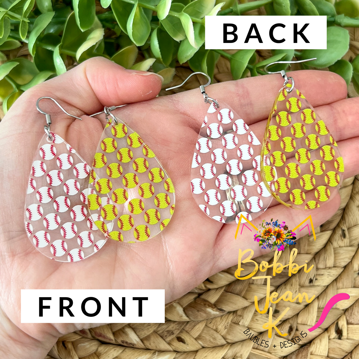 SALE: Baseball & Softball Acrylic Teardrop Earrings - LAST CHANCE (WAS $14)