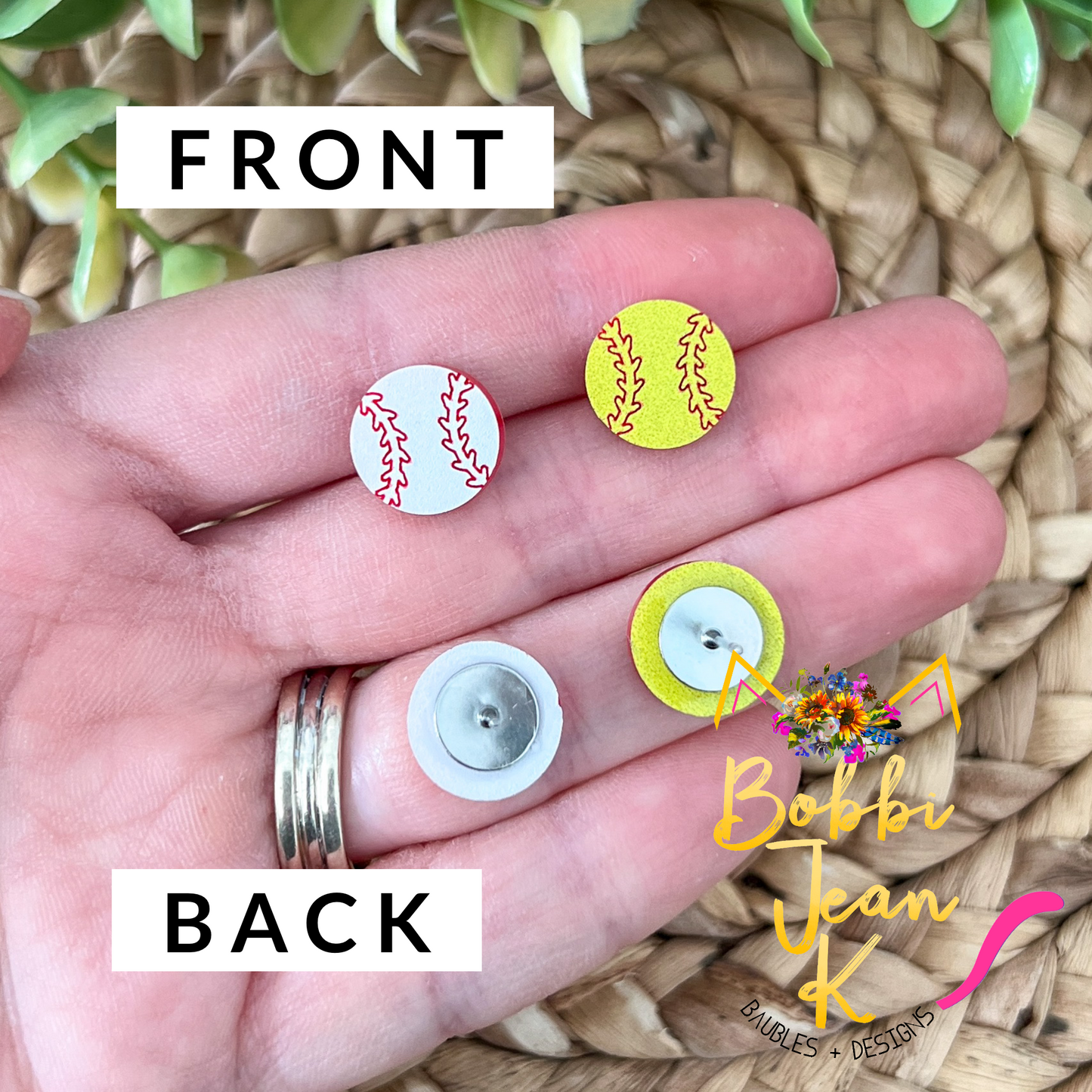 SALE: Baseball & Softball Acrylic Studs - ONLY SOFTBALL LEFT (WAS $10)