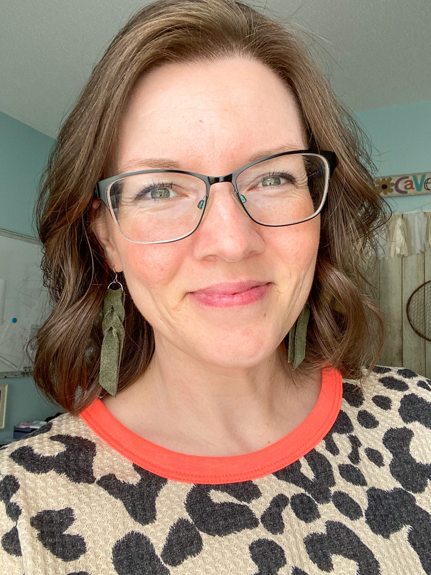 Army Green Hand Braided Suede Leather Earrings