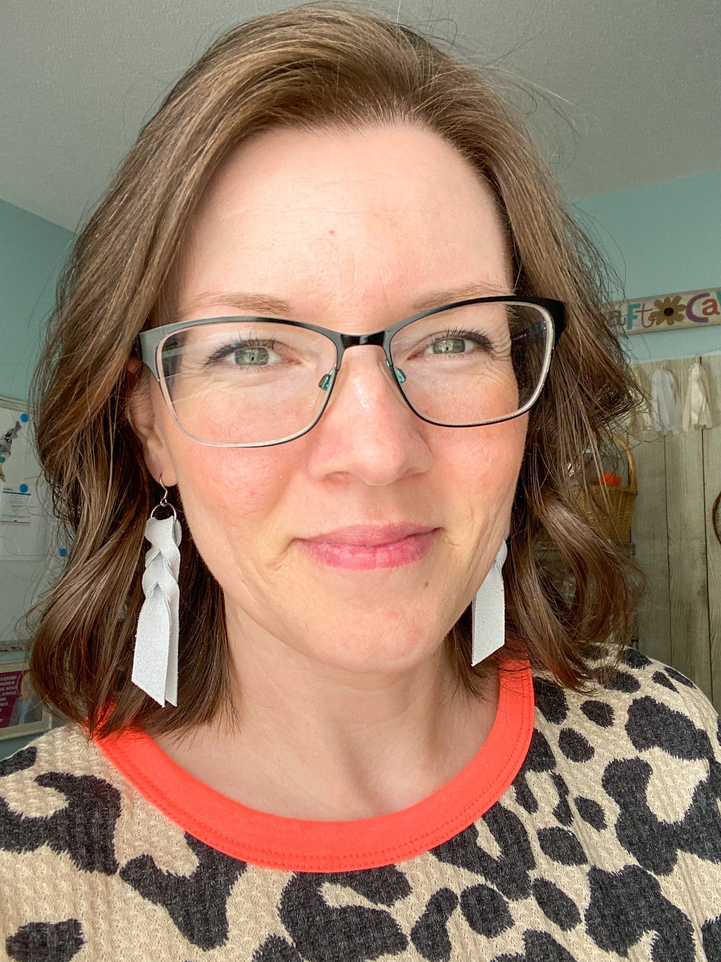 Nearly White Hand Braided Suede Leather Earrings