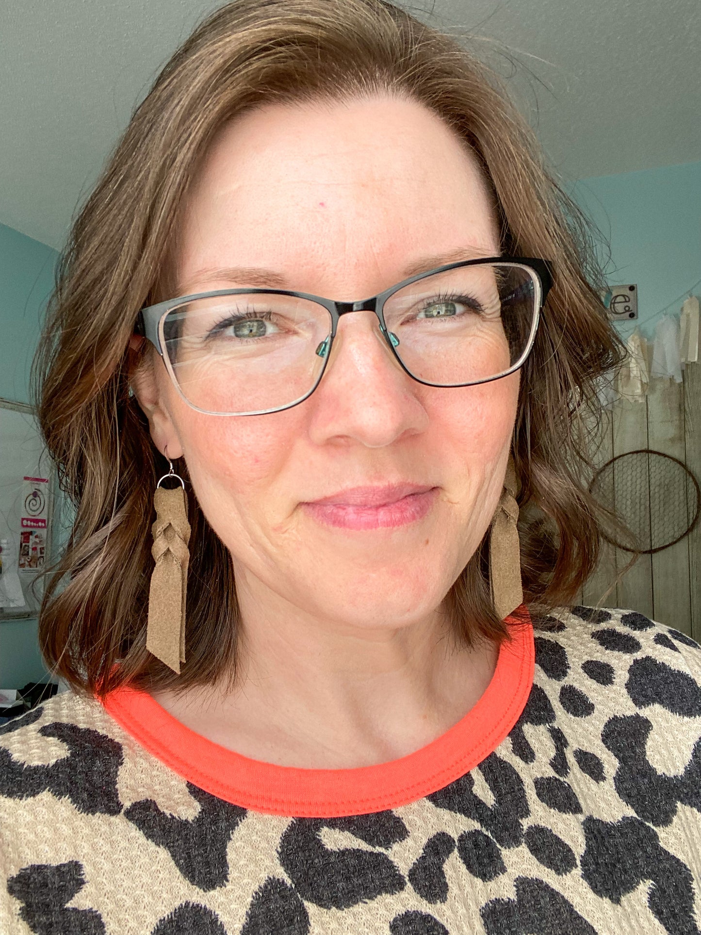 Sandy Brown Hand Braided Suede Leather Earrings - ONLY 1 LEFT IN CURRENT STOCK