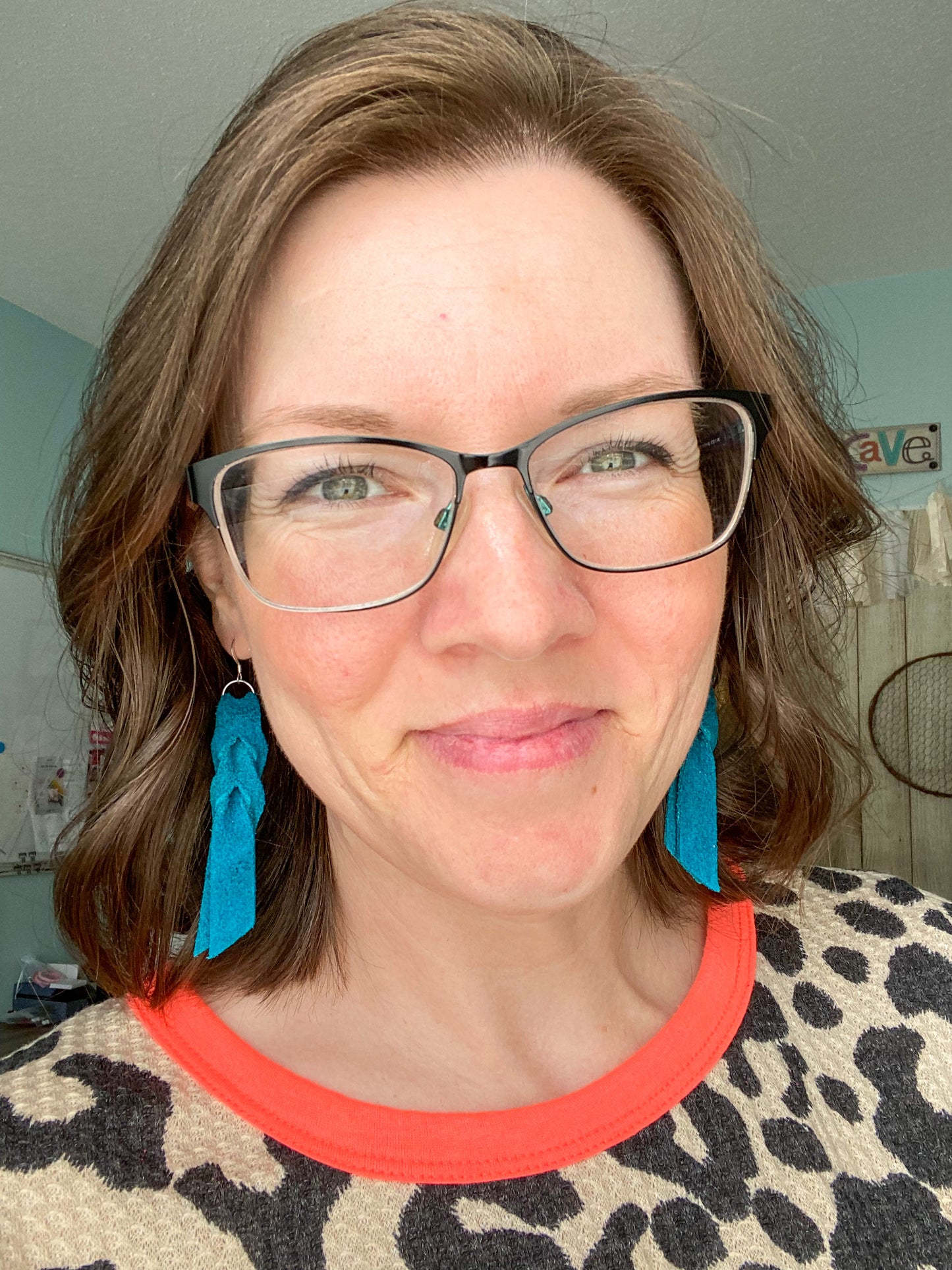 Turquoise Hand Braided Suede Leather Earrings