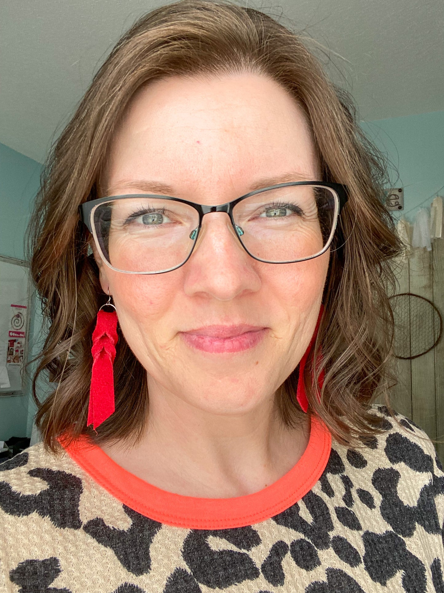 Red Hand Braided Suede Leather Earrings