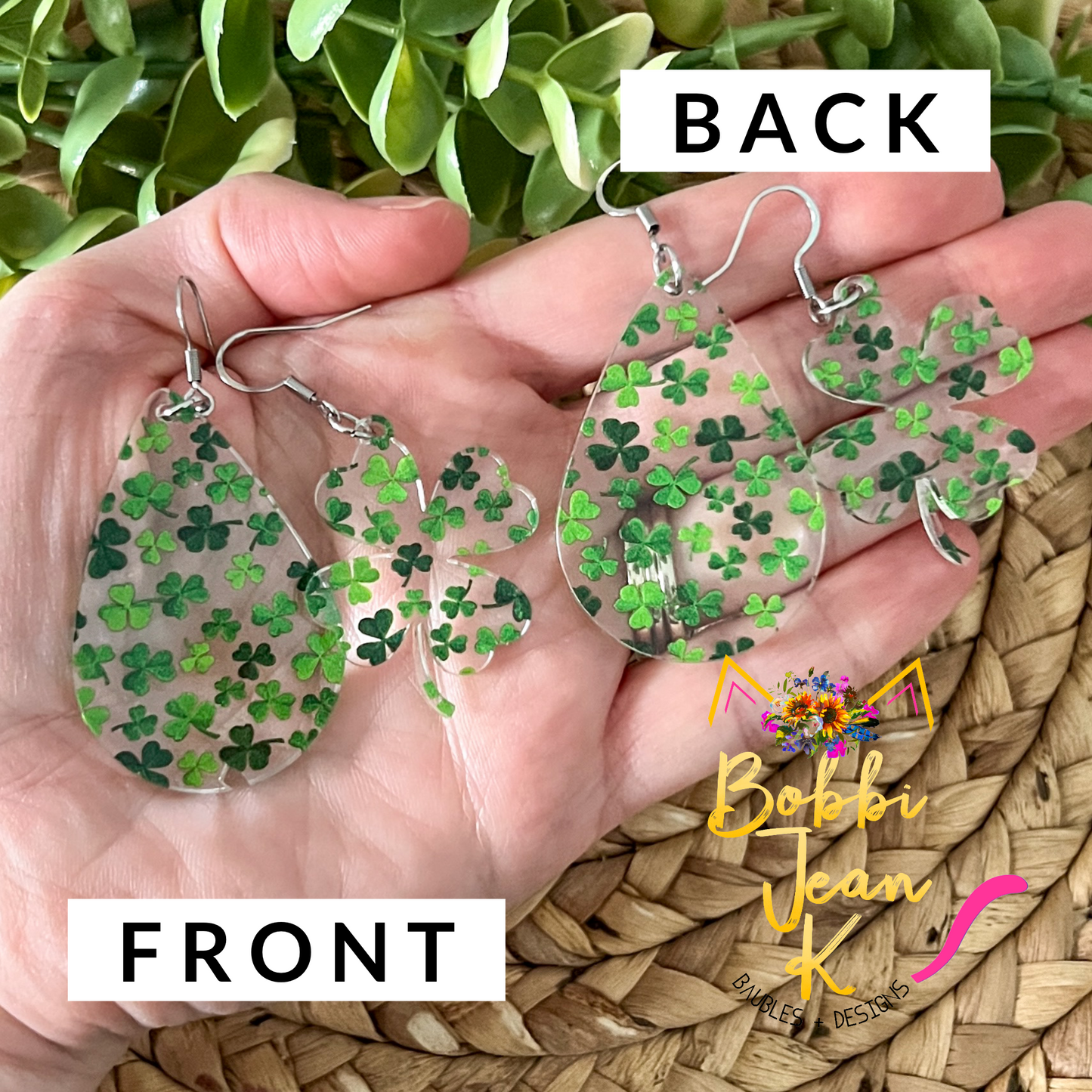 Scattered Clover Clear Acrylic Earrings: Choose From 2 Styles - LAST CHANCE
