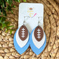 White & Light Blue Layered Leaf Football Leather Earrings