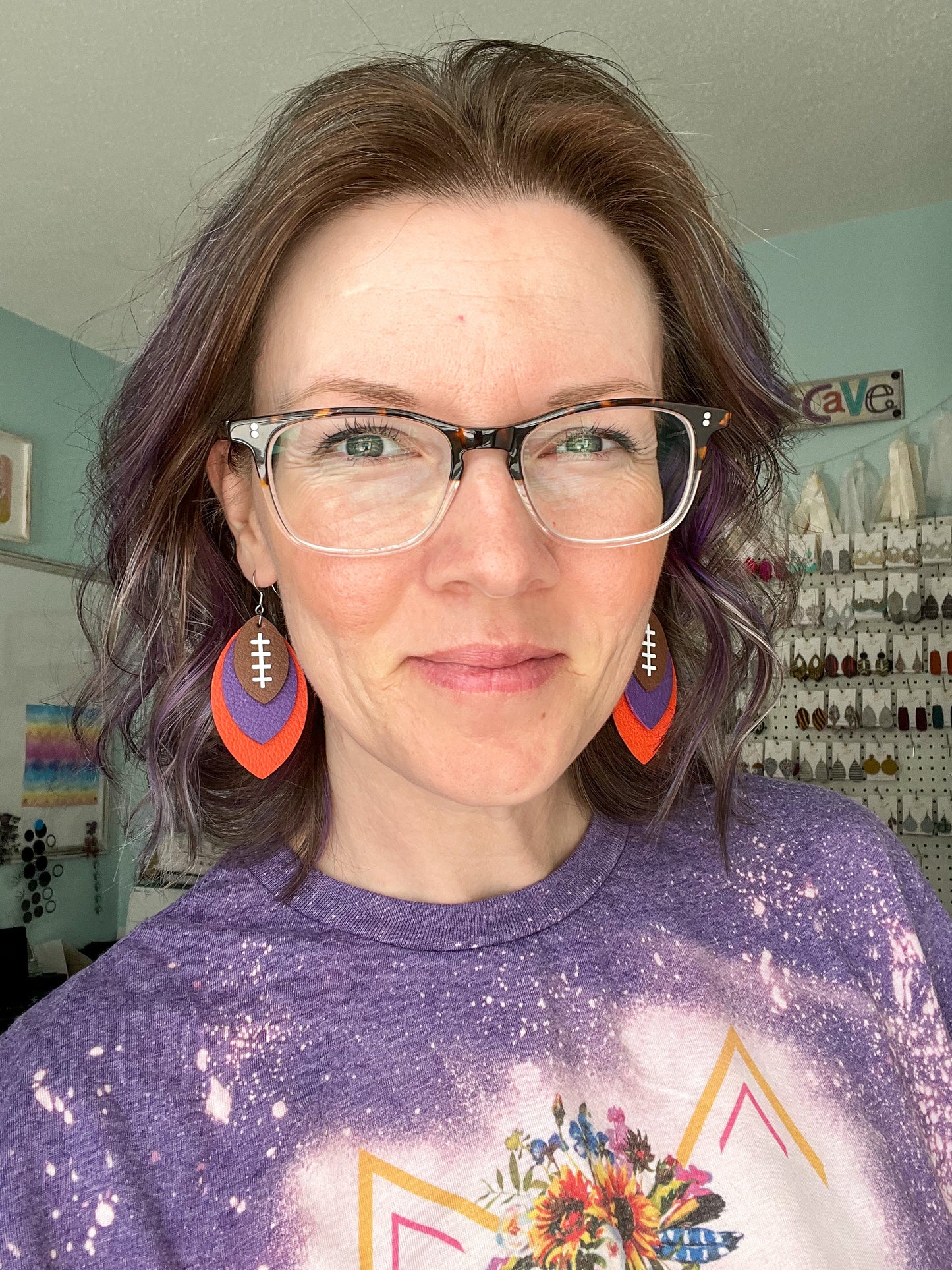 SALE: Yellow & Blue Layered Leaf Football Leather Earrings - ONLY ONE LEFT