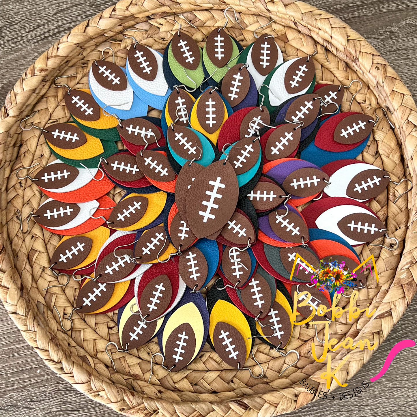 SALE: Yellow & Blue Layered Leaf Football Leather Earrings - ONLY ONE LEFT