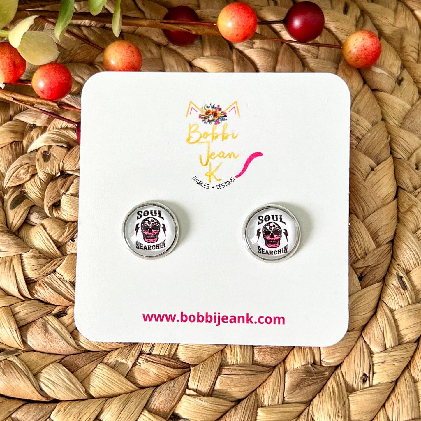 SALE: Soul Searchin' Skull Glass Studs 12mm: Choose Silver or Gold Settings - LAST CHANCE