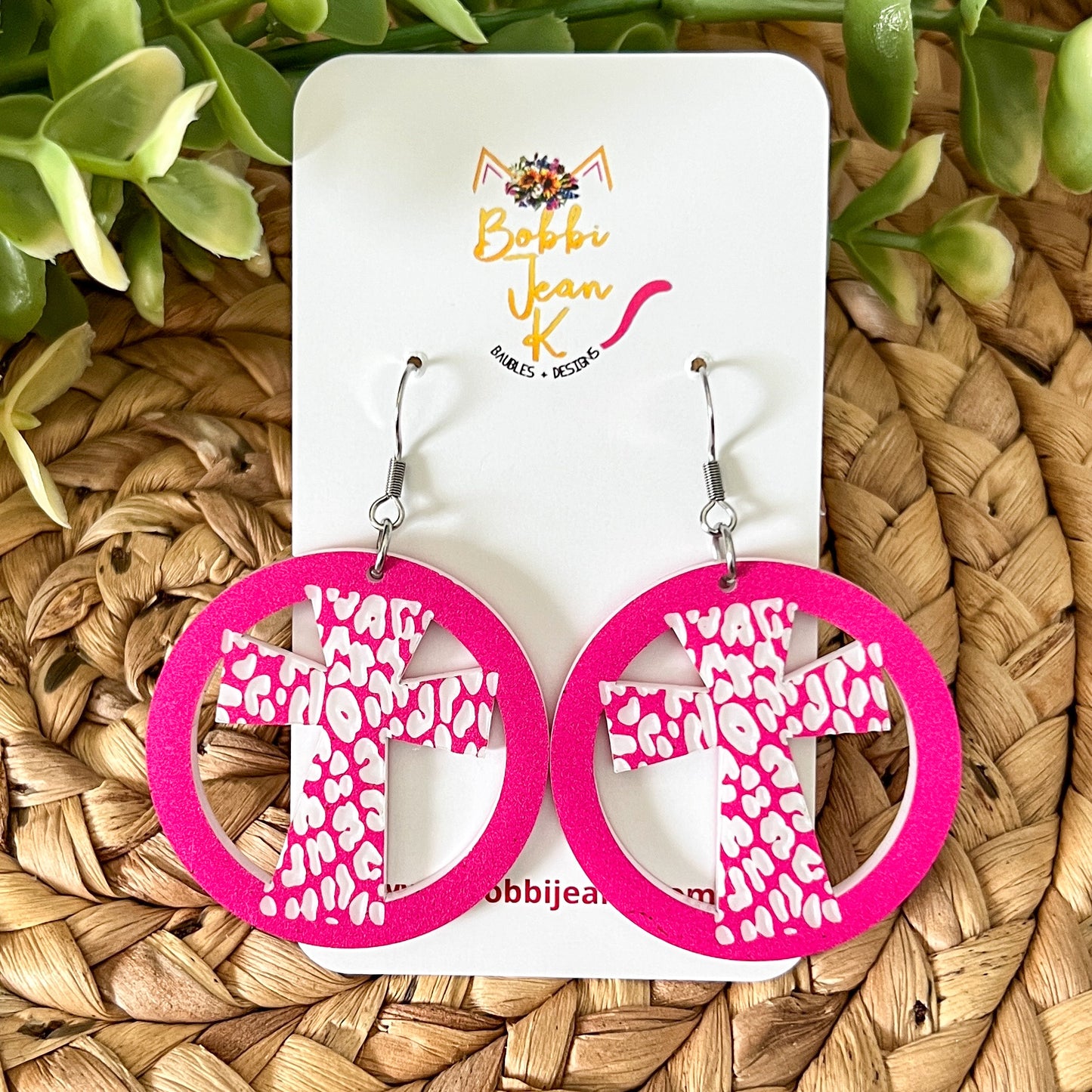 Leopard Engraved Circular Cross Acrylic Earrings: Choose From 3 Colors - LAST CHANCE - DESIGN BEING DISCONTINUED (Was $16)