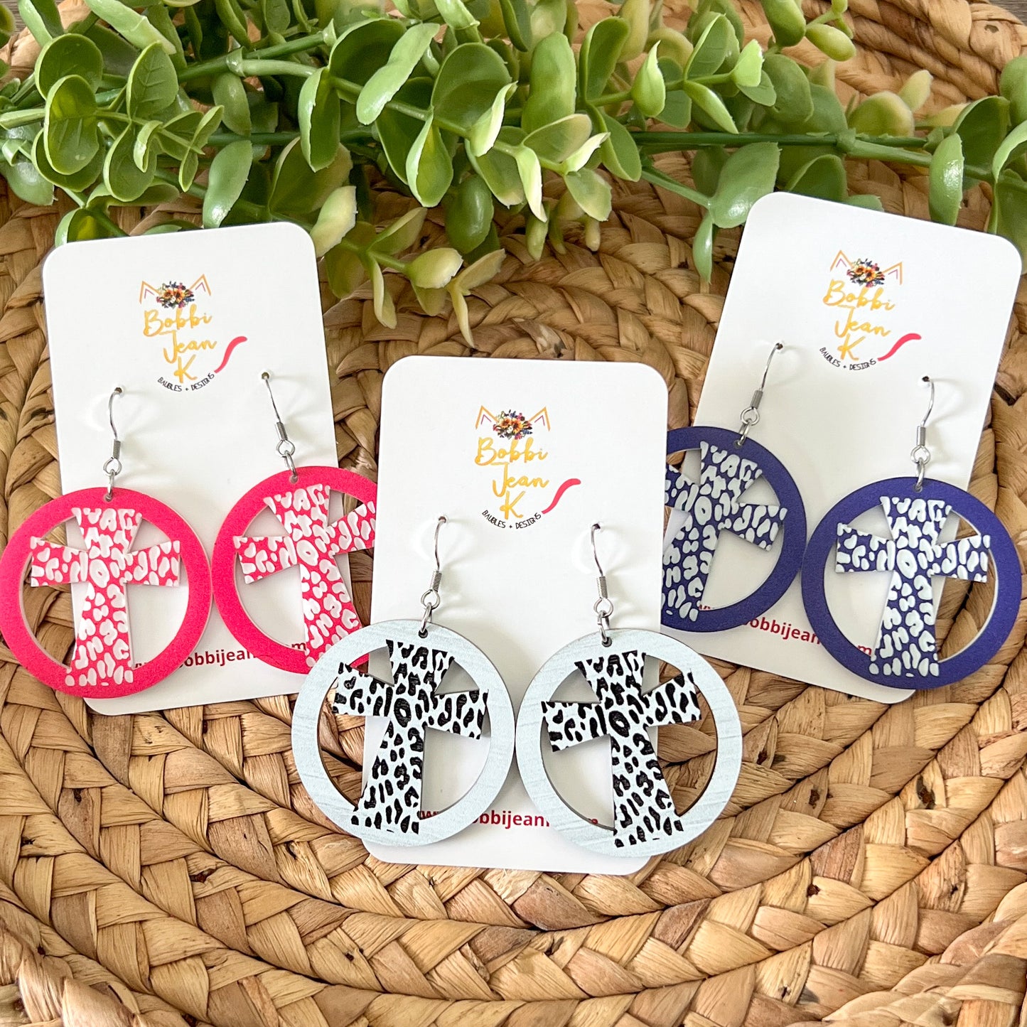 Leopard Engraved Circular Cross Acrylic Earrings: Choose From 3 Colors - LAST CHANCE - DESIGN BEING DISCONTINUED (Was $16)