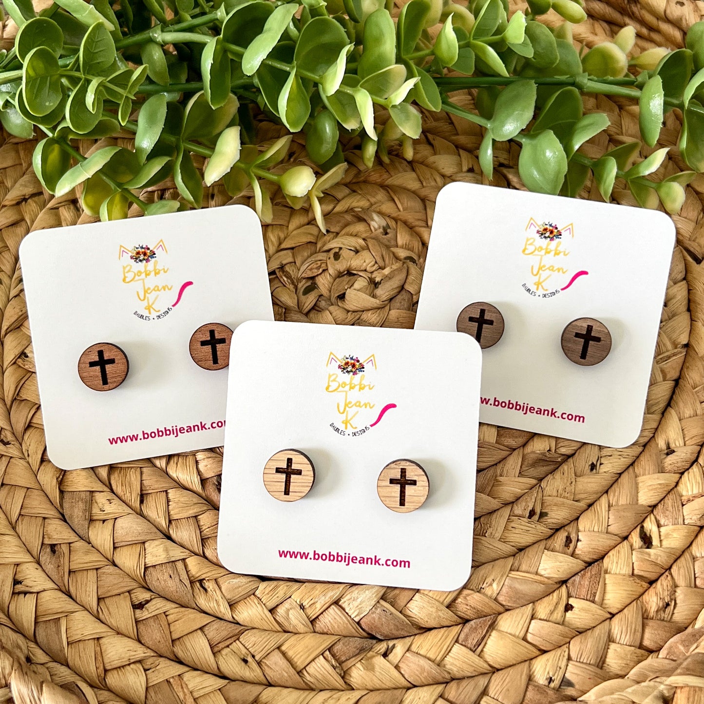Engraved Cross Wood Studs: Choose From 3 Wood Options