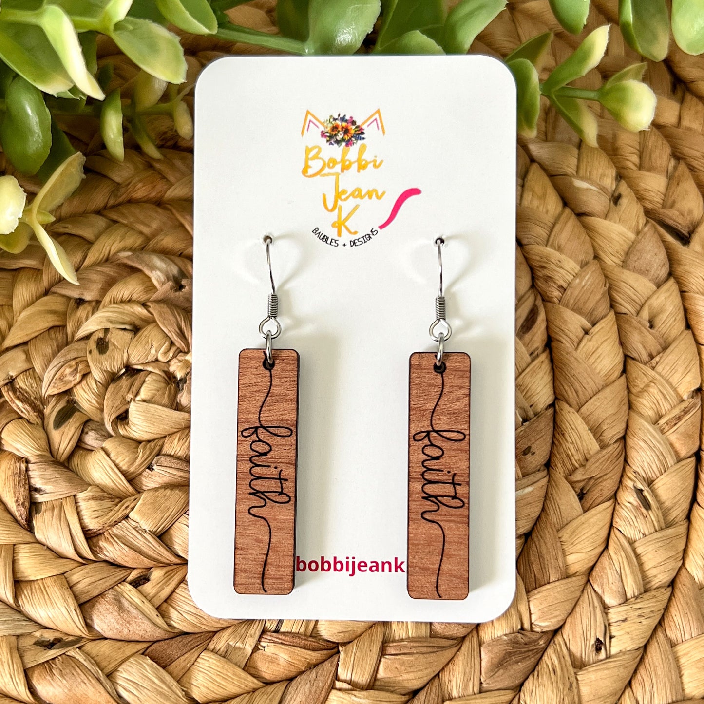 Sapele Wood Bar Earrings: Choose From Blessed, Faith, Hope, or Strength