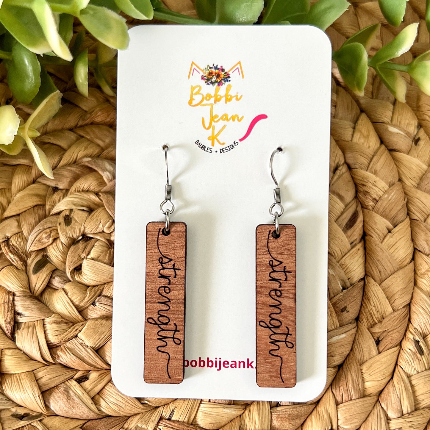 Sapele Wood Bar Earrings: Choose From Blessed, Faith, Hope, or Strength