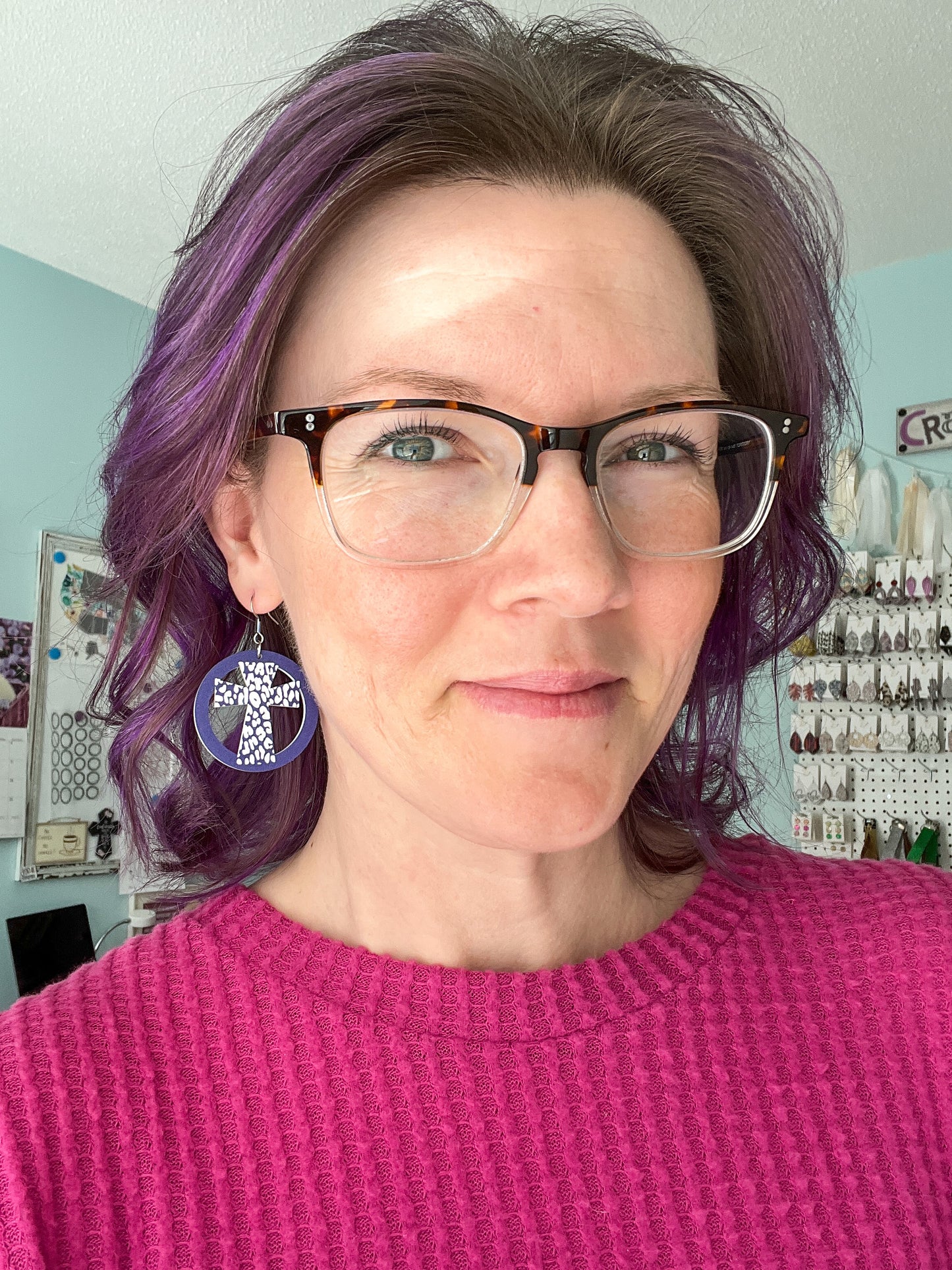 Leopard Engraved Circular Cross Acrylic Earrings: Choose From 3 Colors - LAST CHANCE - DESIGN BEING DISCONTINUED (Was $16)