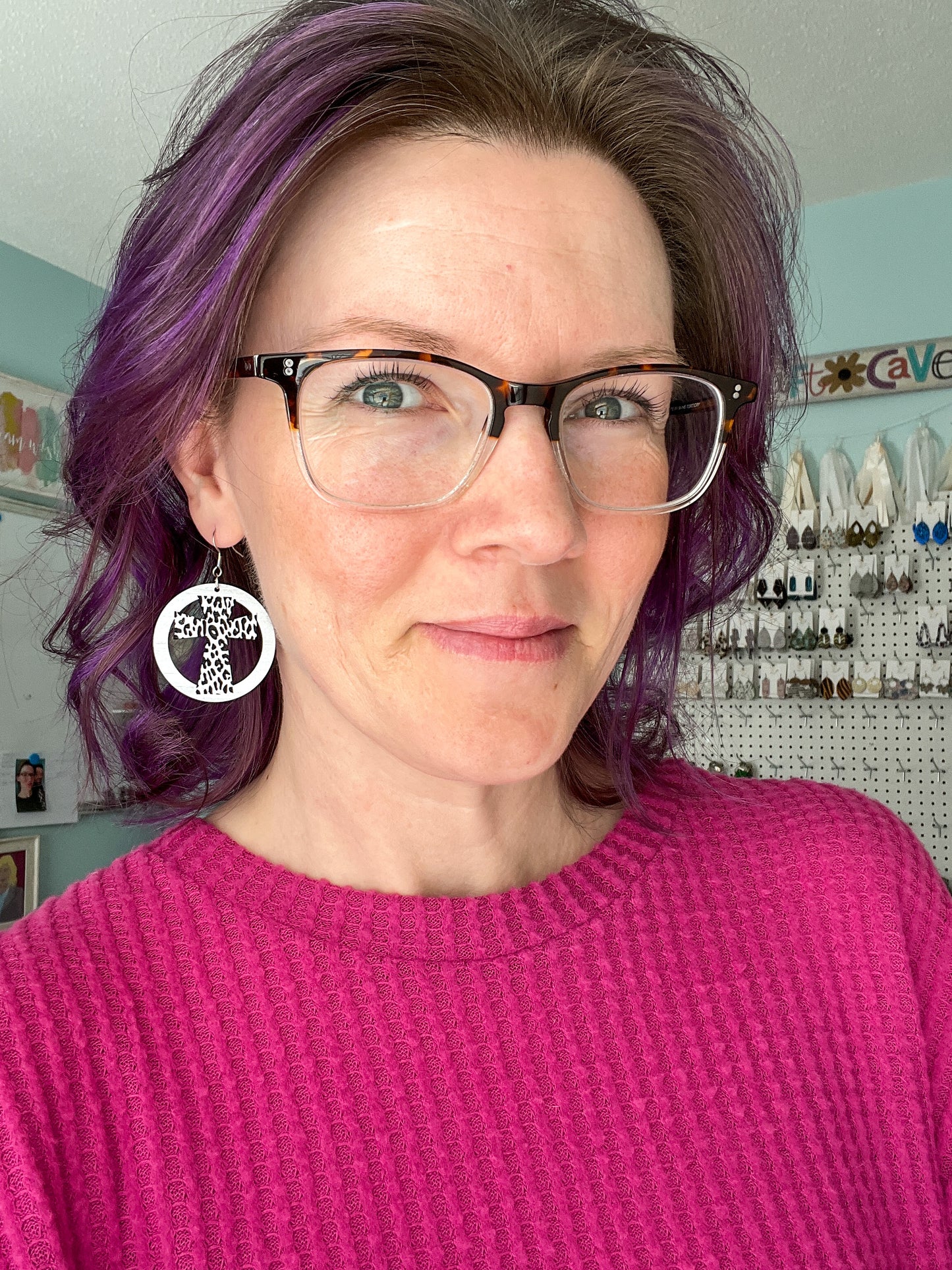 Leopard Engraved Circular Cross Acrylic Earrings: Choose From 3 Colors - LAST CHANCE - DESIGN BEING DISCONTINUED (Was $16)