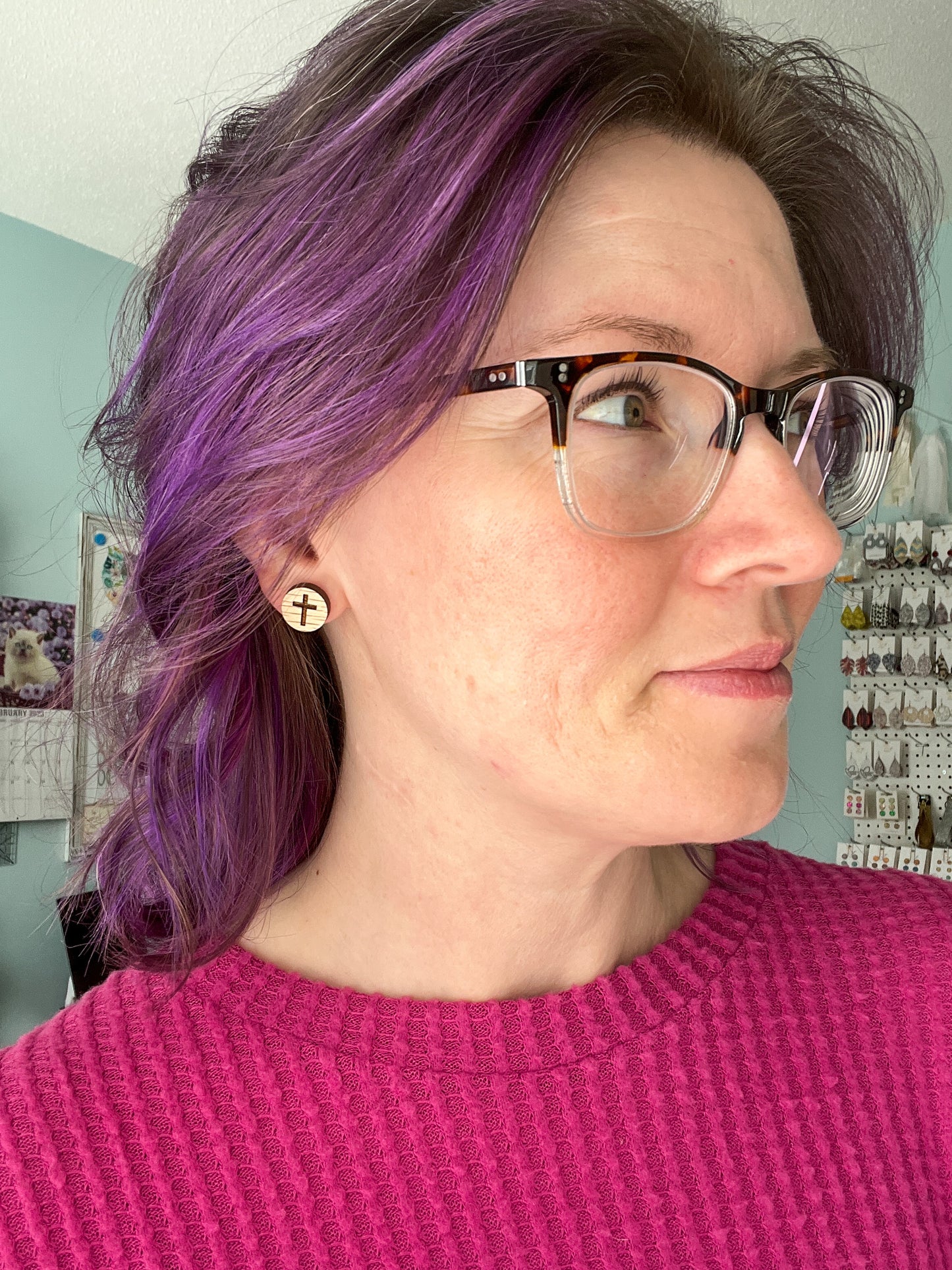 Engraved Cross Wood Studs: Choose From 3 Wood Options