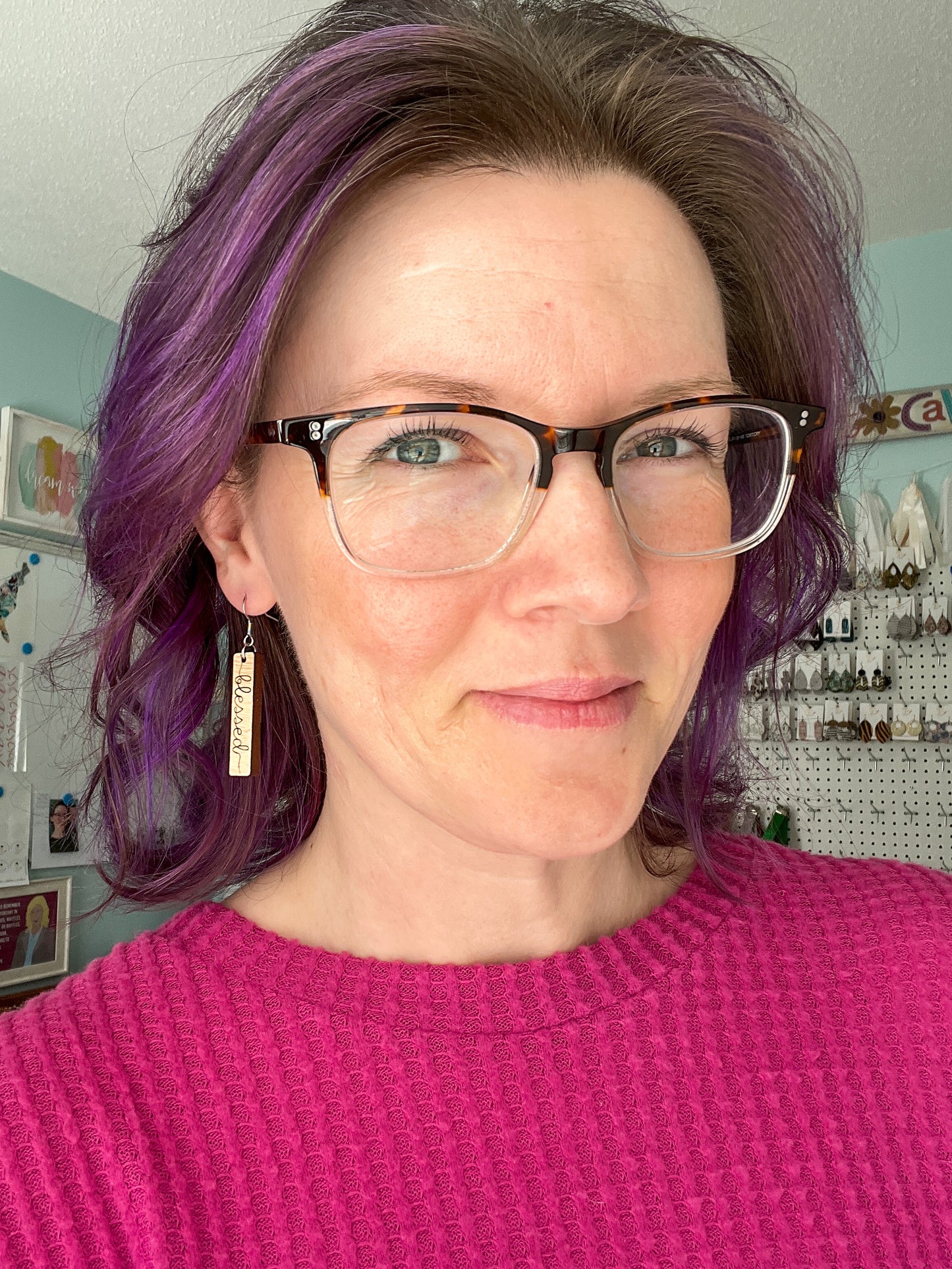 Red Oak Wood Bar Earrings: Choose From Blessed, Faith, Hope, or Strength