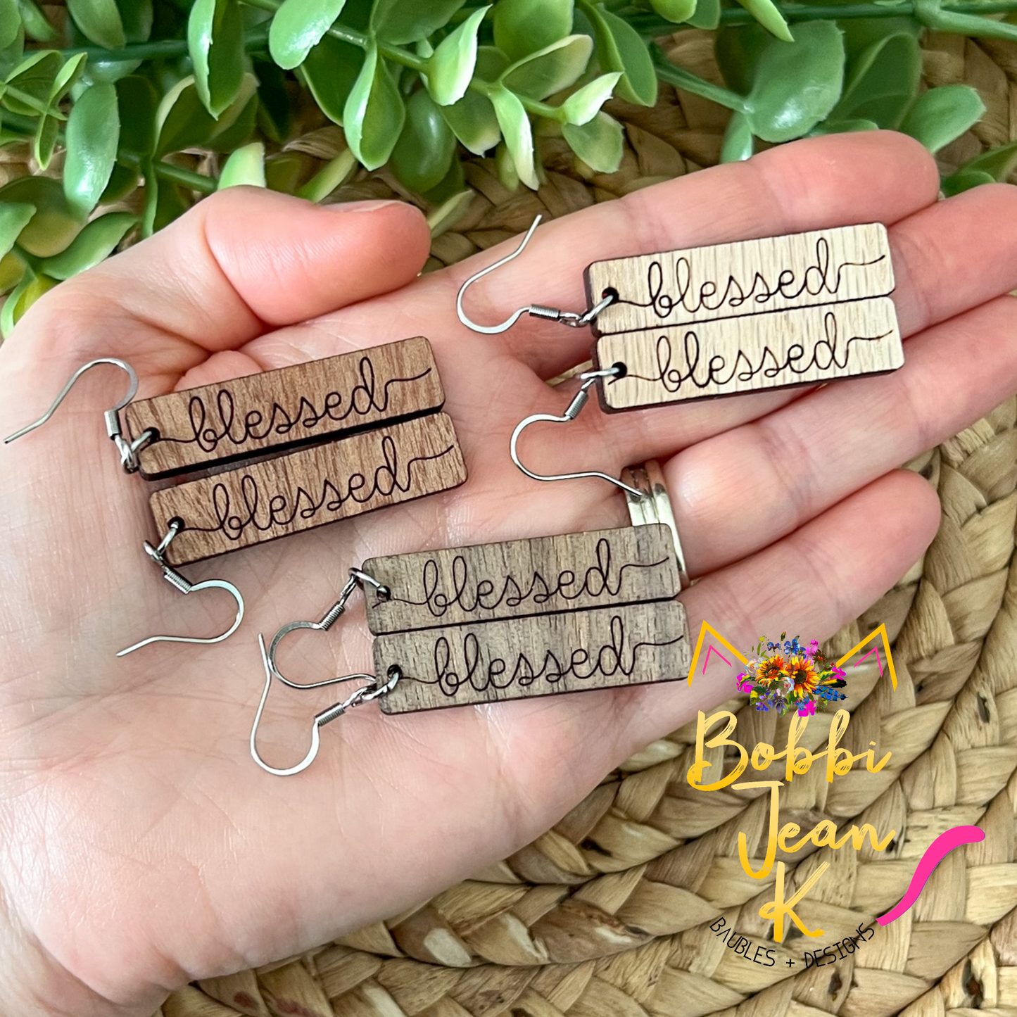 Sapele Wood Bar Earrings: Choose From Blessed, Faith, Hope, or Strength