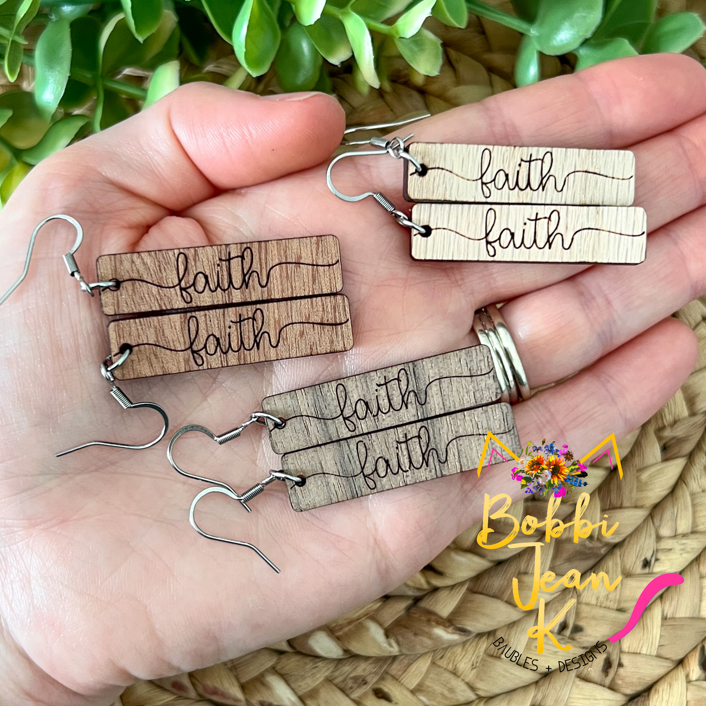 Sapele Wood Bar Earrings: Choose From Blessed, Faith, Hope, or Strength