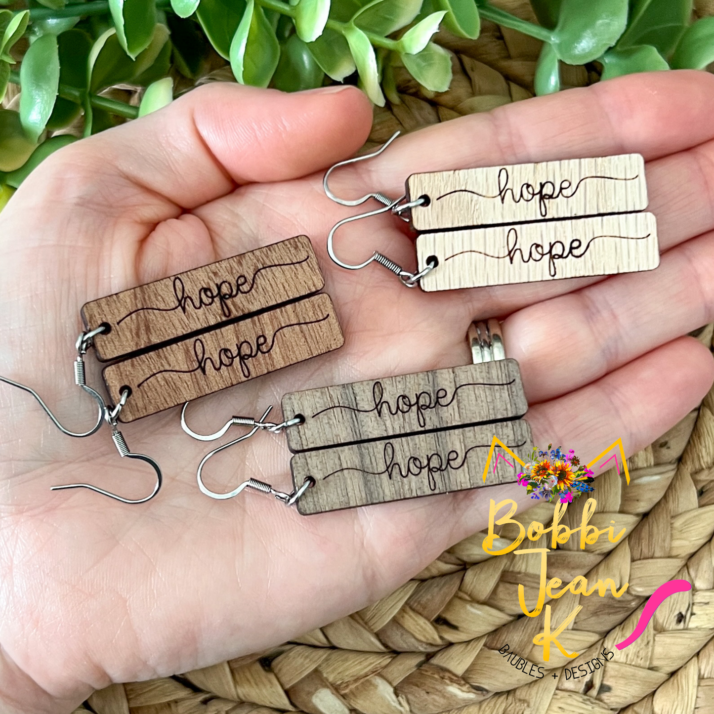 Sapele Wood Bar Earrings: Choose From Blessed, Faith, Hope, or Strength