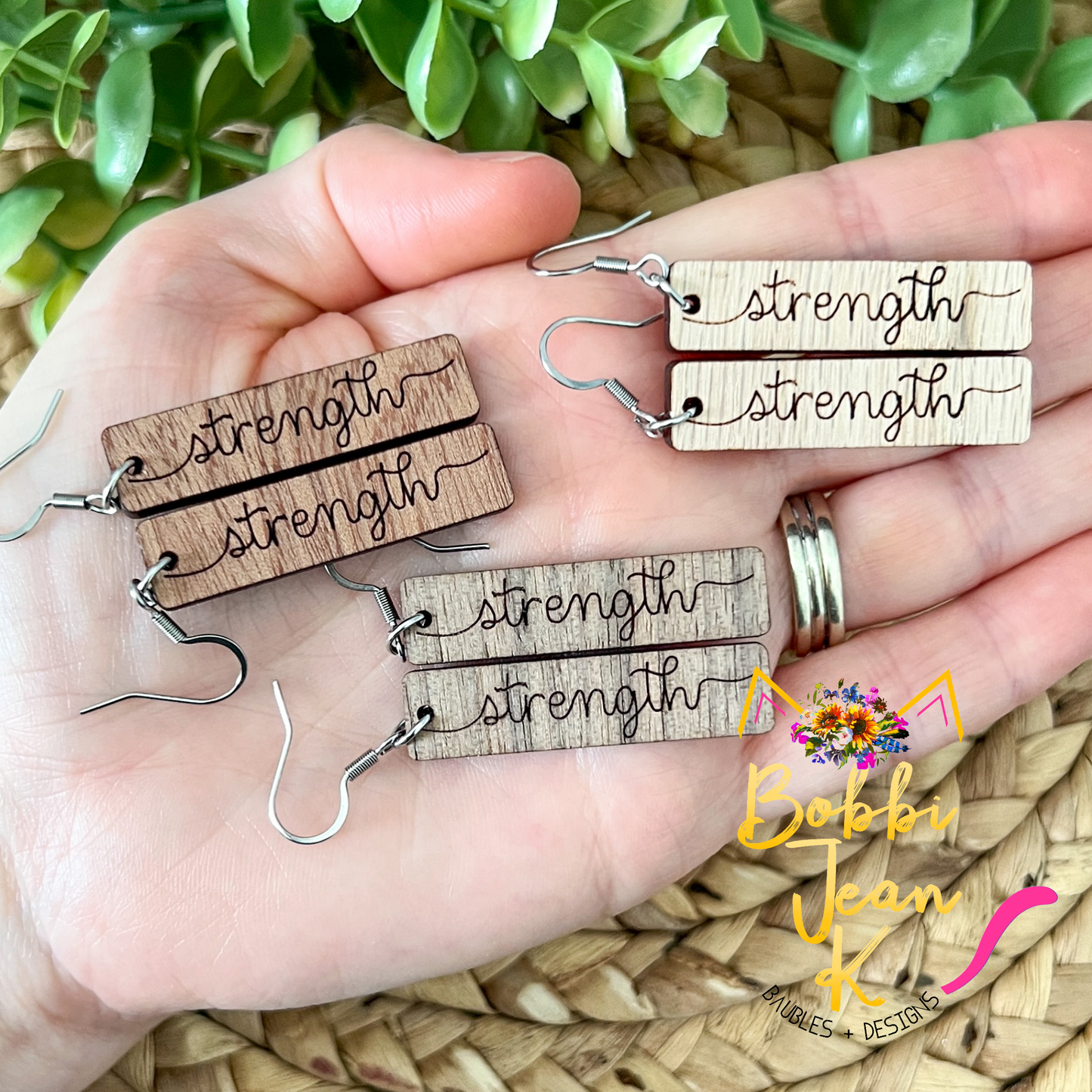 Sapele Wood Bar Earrings: Choose From Blessed, Faith, Hope, or Strength
