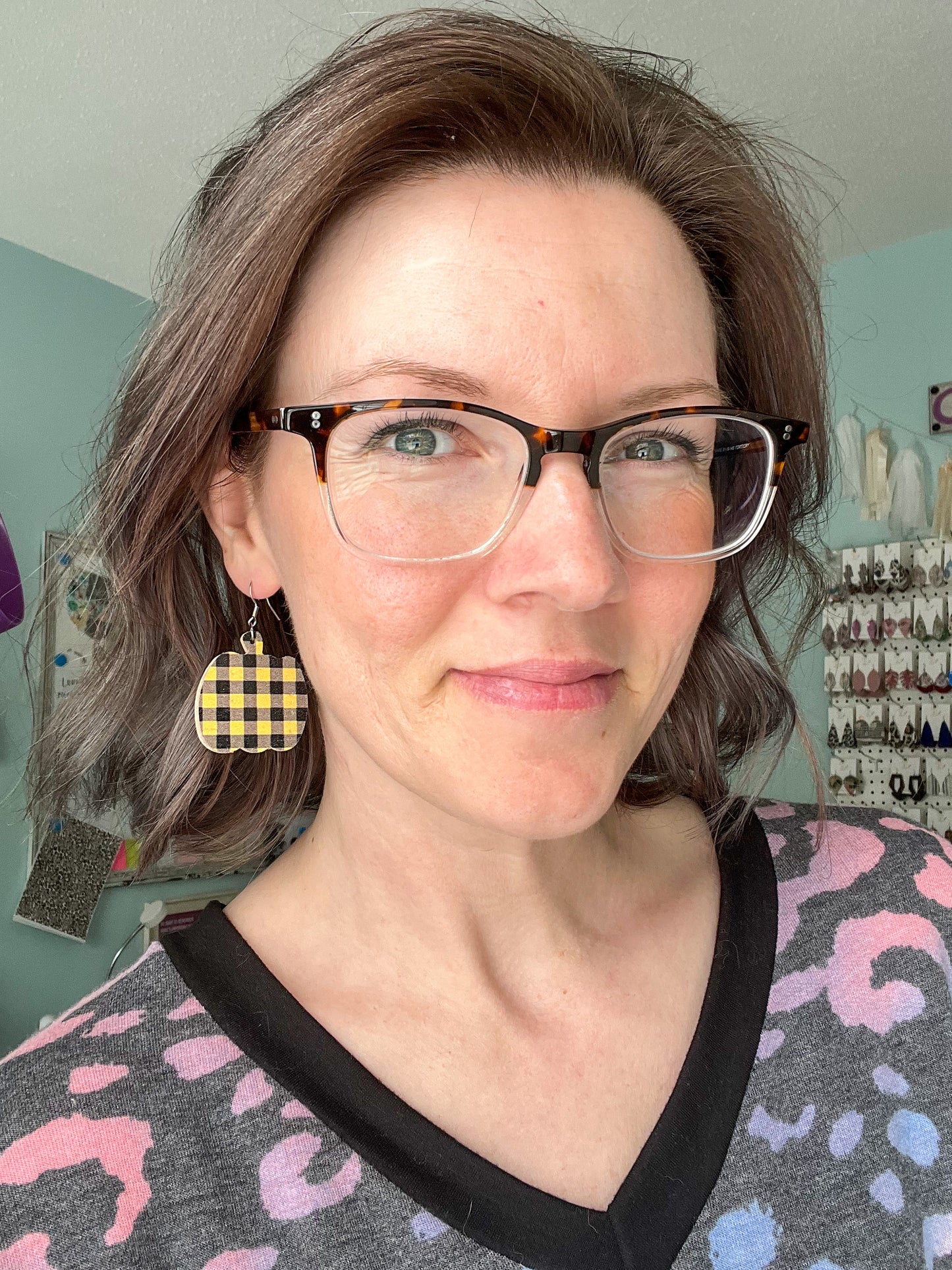 SALE: Yellow & Black Plaid Pumpkin Earrings - LAST CHANCE