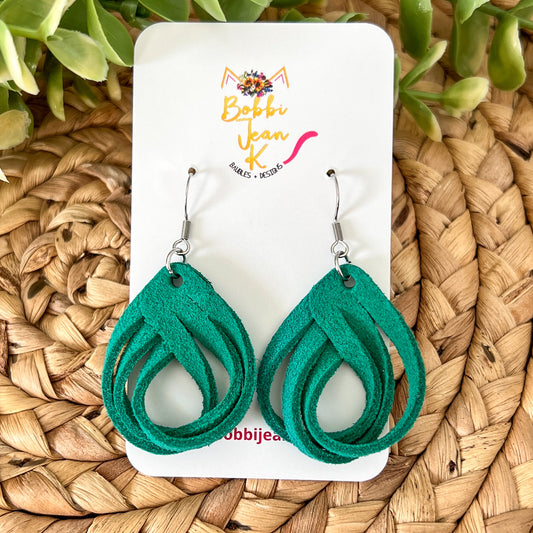 Emerald Green Loop Suede Leather Earrings